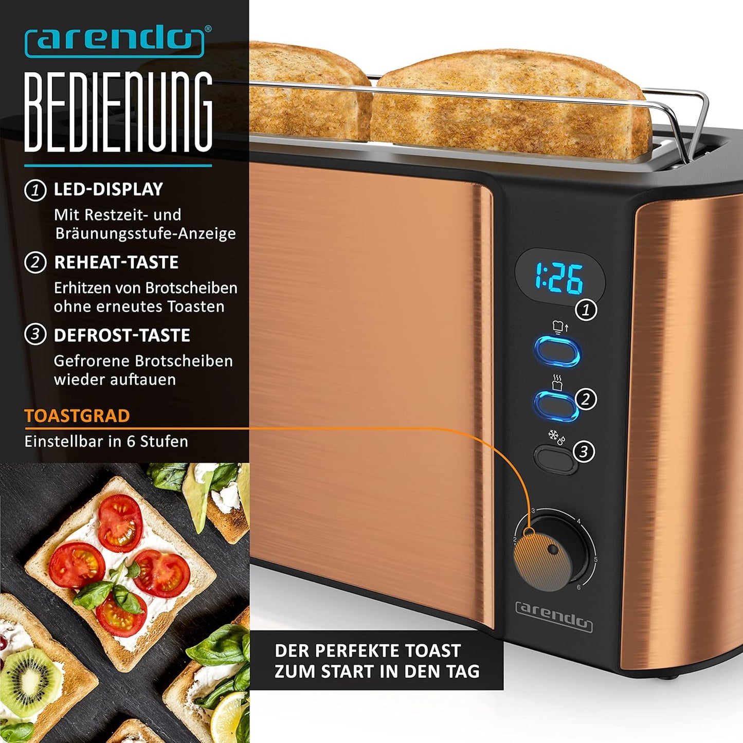 Frühstücksset mit Wasserkocher, Toaster und Eierkocher, C: Kupfer