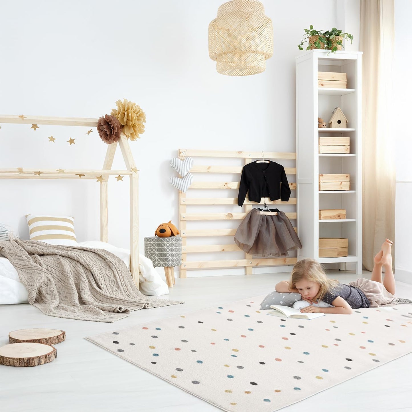 Kinderzimmerteppich mit bunten Punkten, 160 x 230 cm