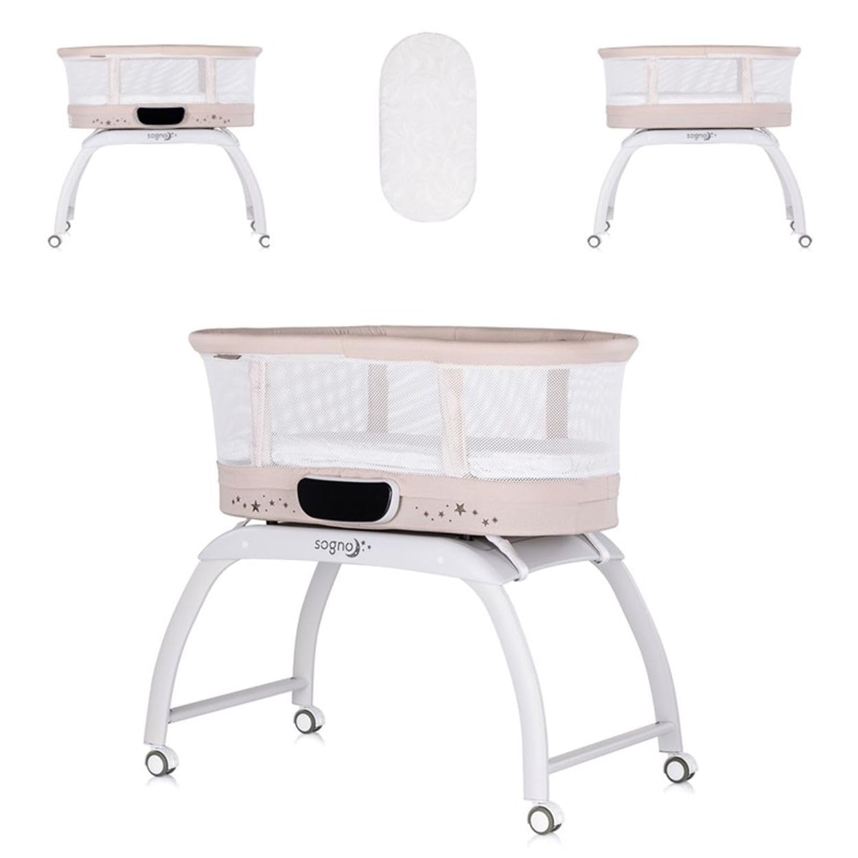 2-in-1 Beistellbett und Spieltisch Sogno mit Fernbedienung, Beige
