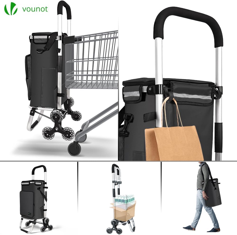 Einkaufstrolley mit Treppensteiger, 60L Schwarz