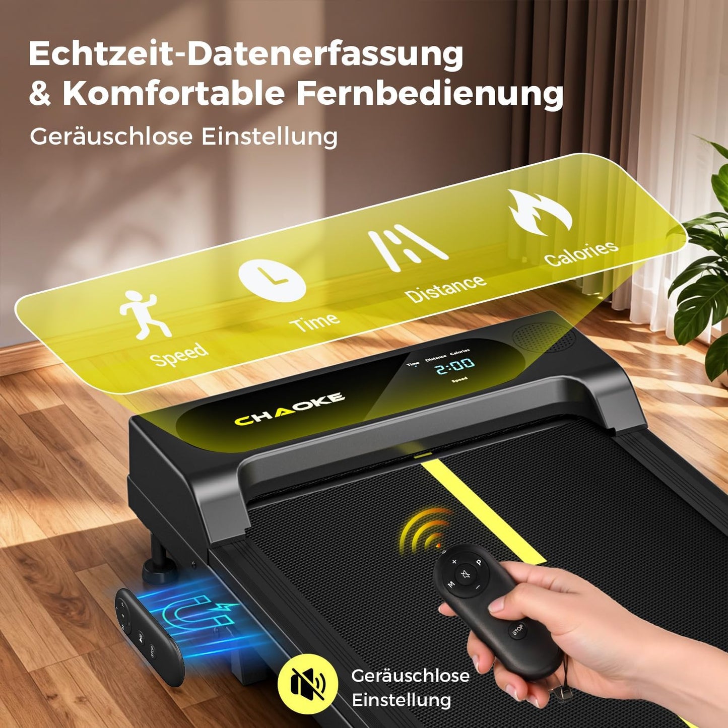 Walking Pad mit Steigung und App-Steuerung, Schwarz Gelb