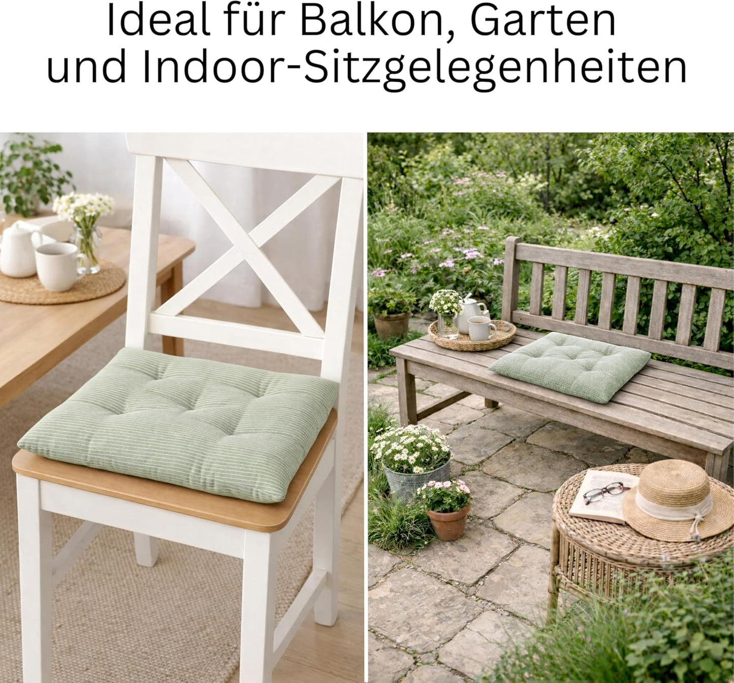 2er Set Sitzkissen für Stühle (40x40 cm), Grün 40 x 40 cm (2er Pack)