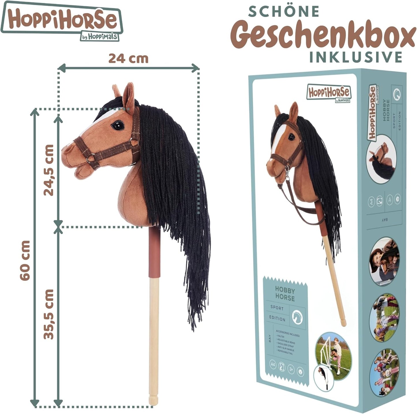 Steckenpferd mit Trense und Griff, A4 - MEDIUM Brauner