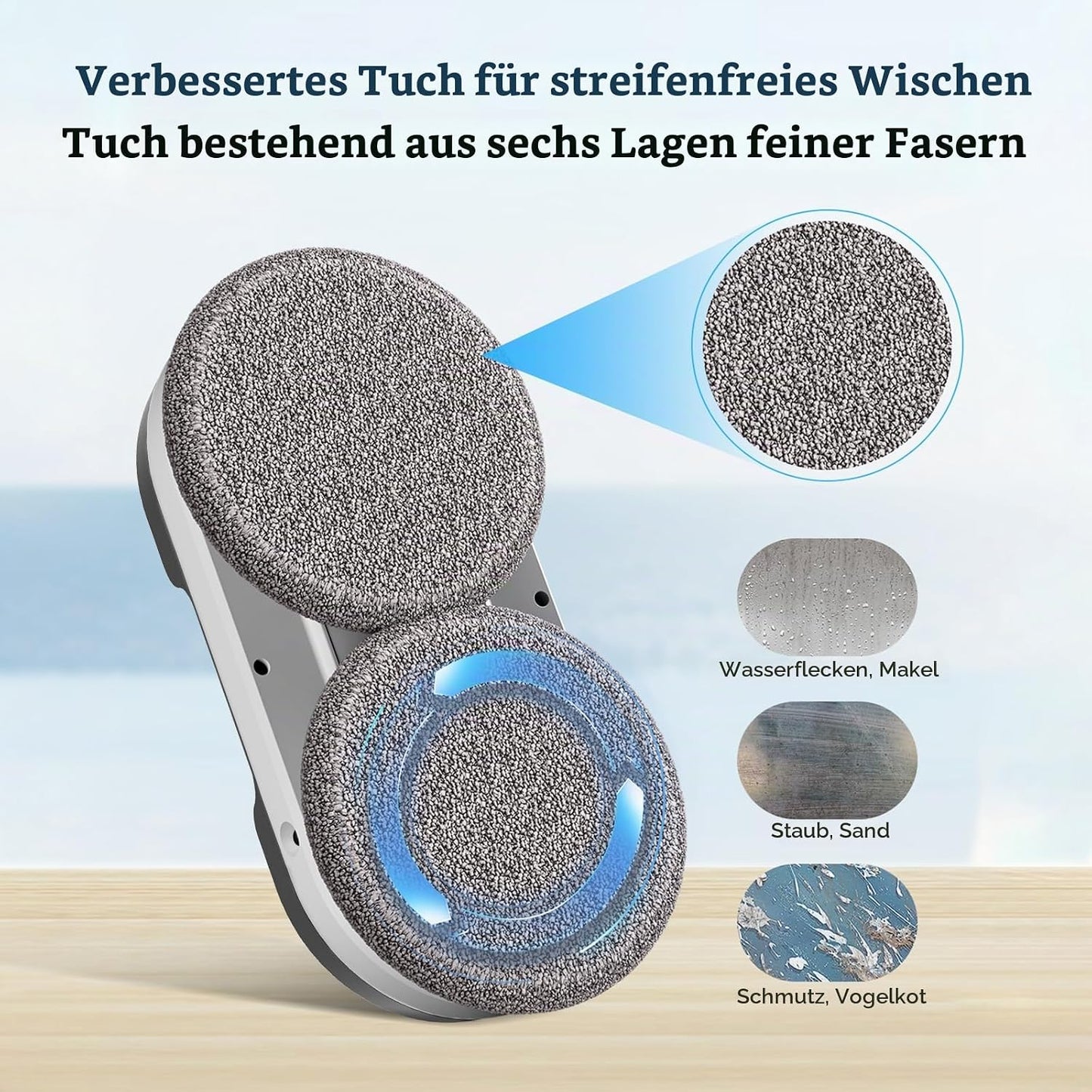Fensterputzroboter mit bidirektionalem Ultraschall-Wasserstrahl, Schwarz