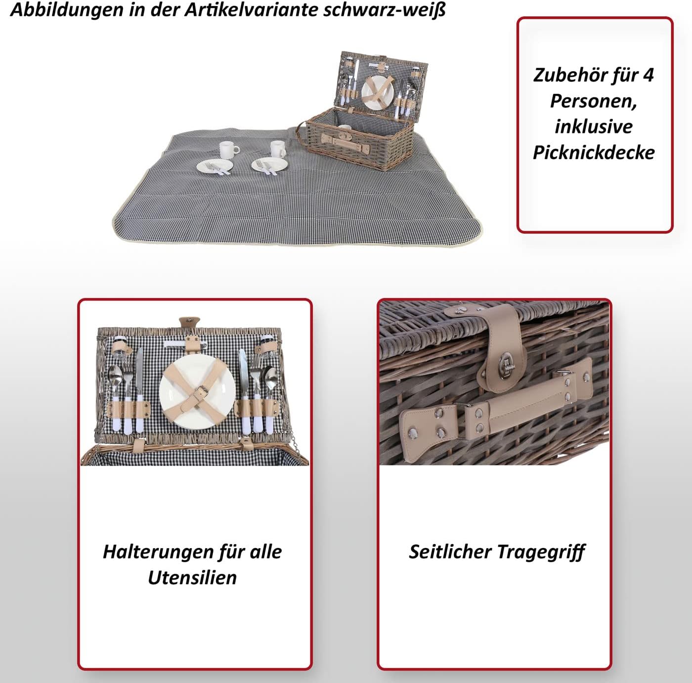 Picknickkorb-Set für 4 Personen, Grau-grün
