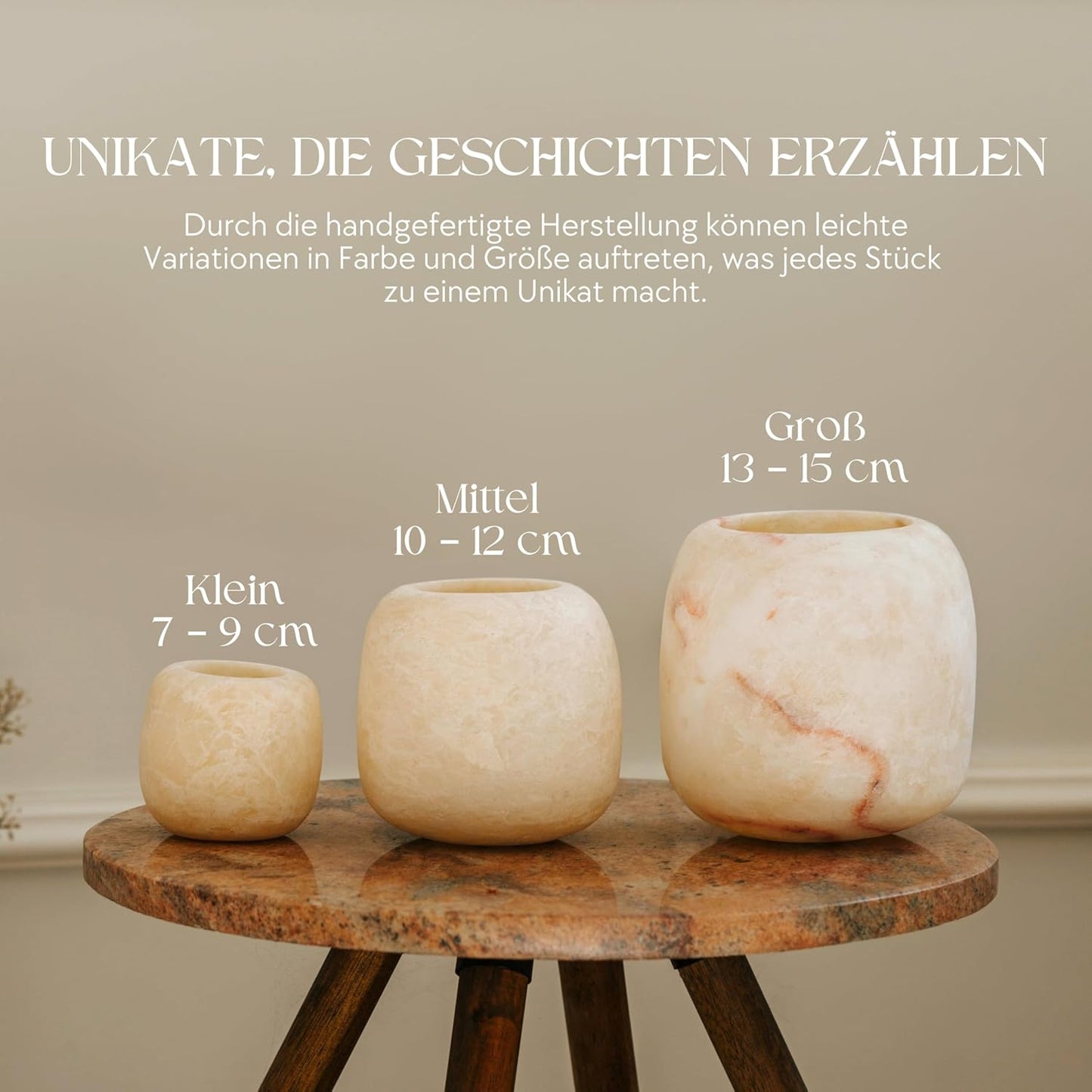 Grosser Teelichthalter aus Alabaster-Stein, Groß (13-15 cm)