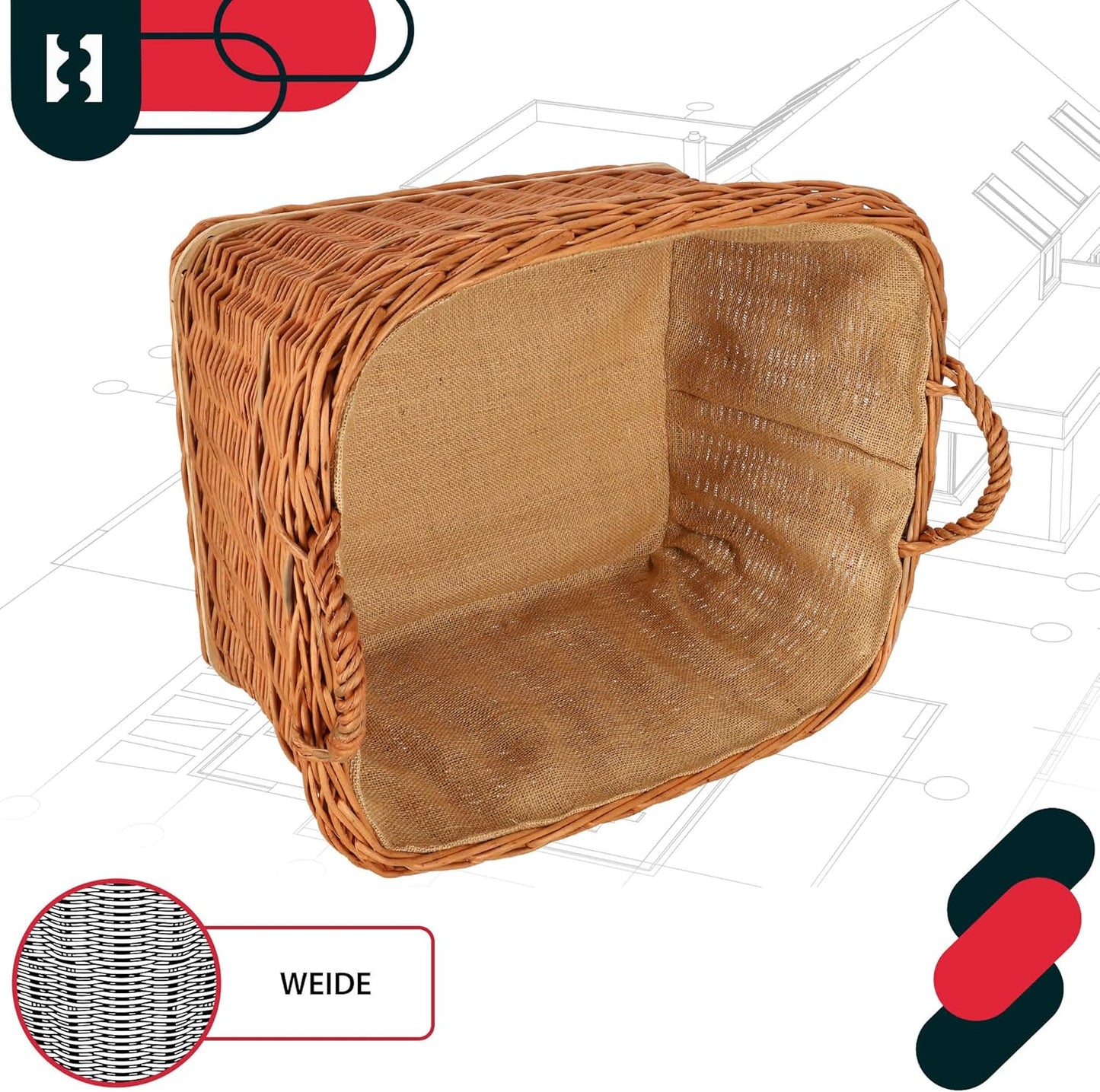Weidenkorb für Kaminholz, Naturfarbe 60x50 cm