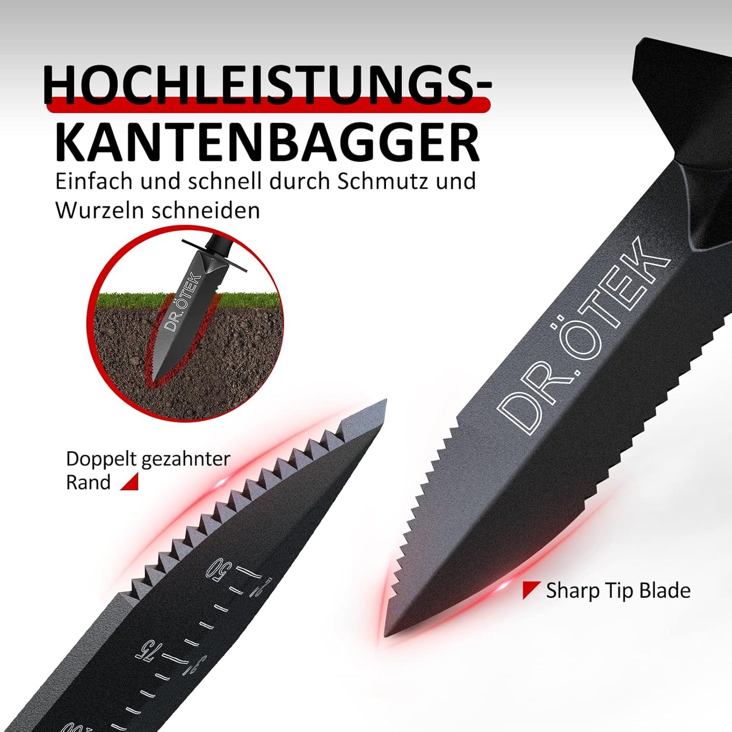 Doppelt gezahnte Digger-Schaufel mit Messskala