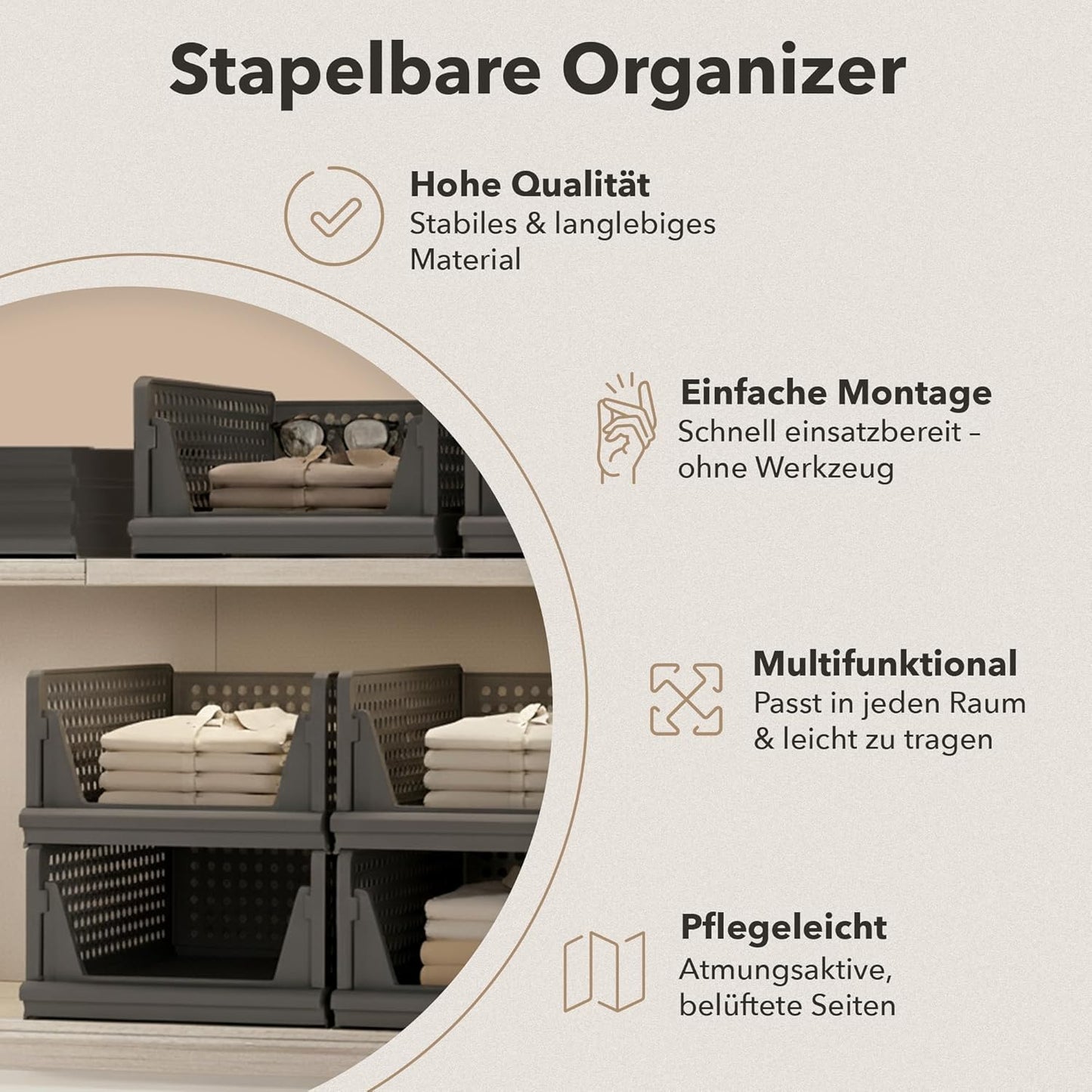 3er-Set Schrank-Organizer, Anthrazit