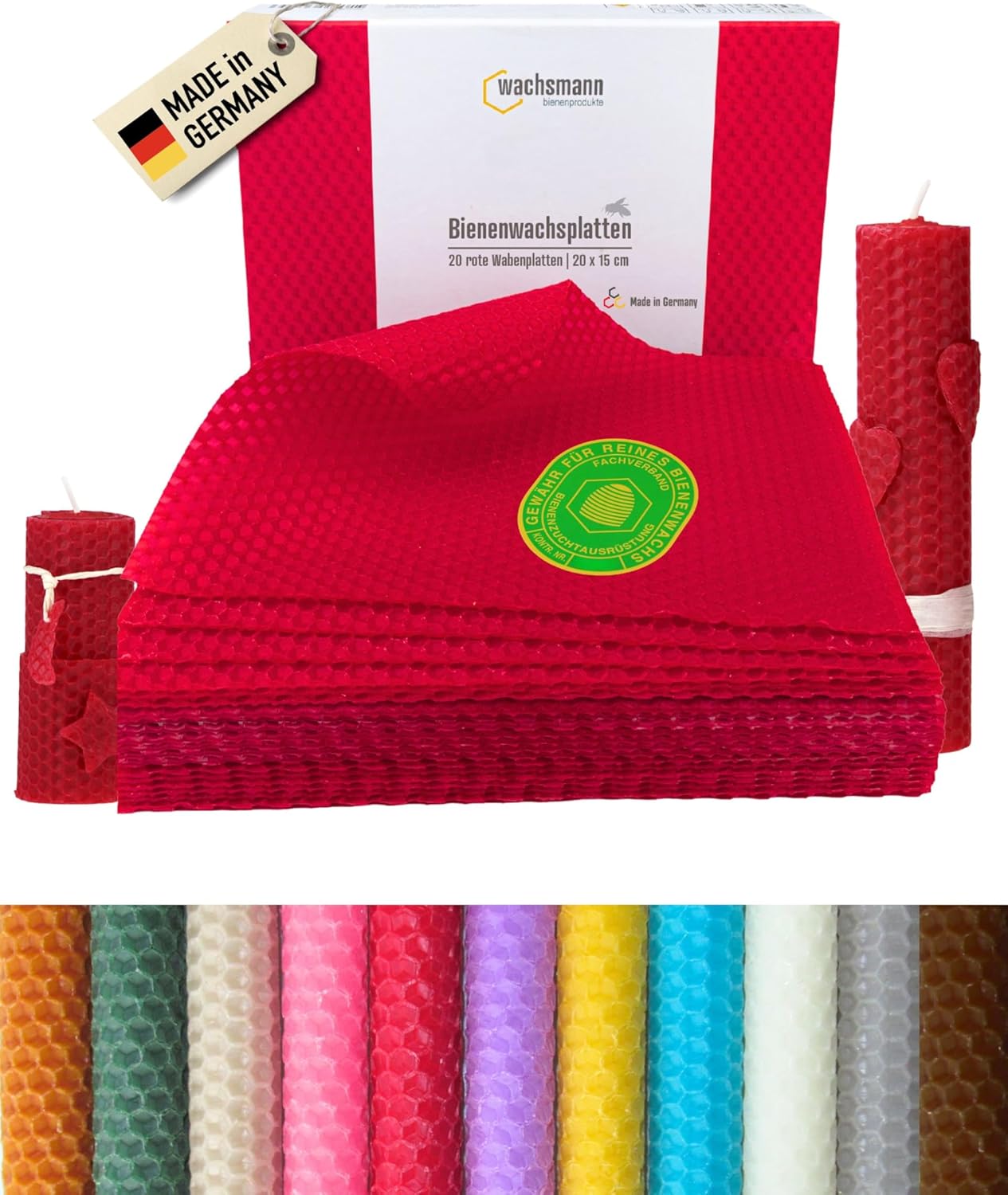 20er Set Bienenwachsplatten für Kerzenherstellung, Rot | 20 x 15 cm
