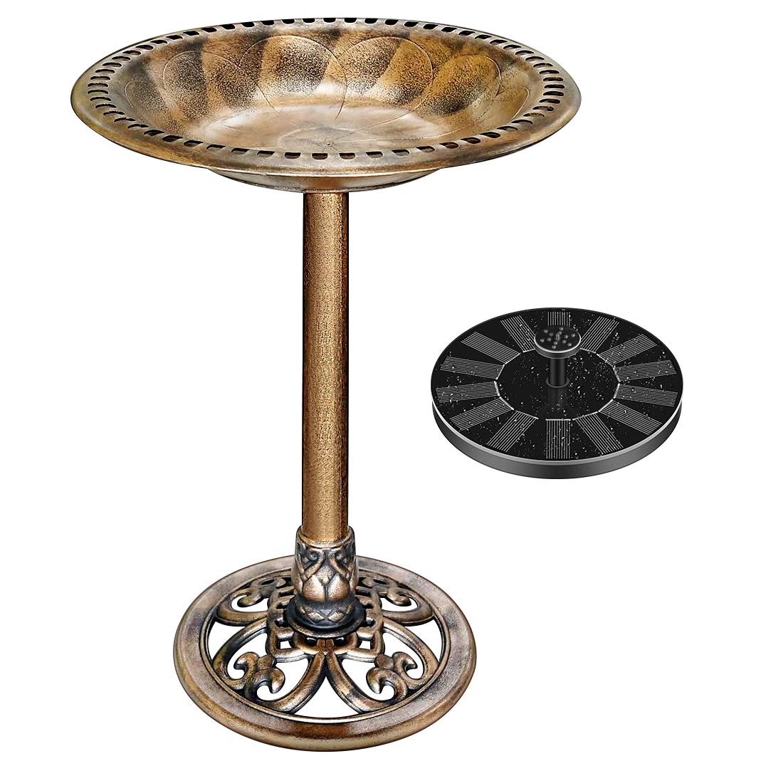 2-in-1 Vogelbad und Solarbrunnen mit 4 Düsen, Kupfer mit Solarbrunnen