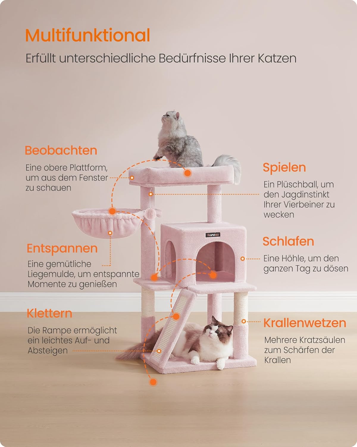 Kratzbaum mit grosser Plattform, pastellrosa