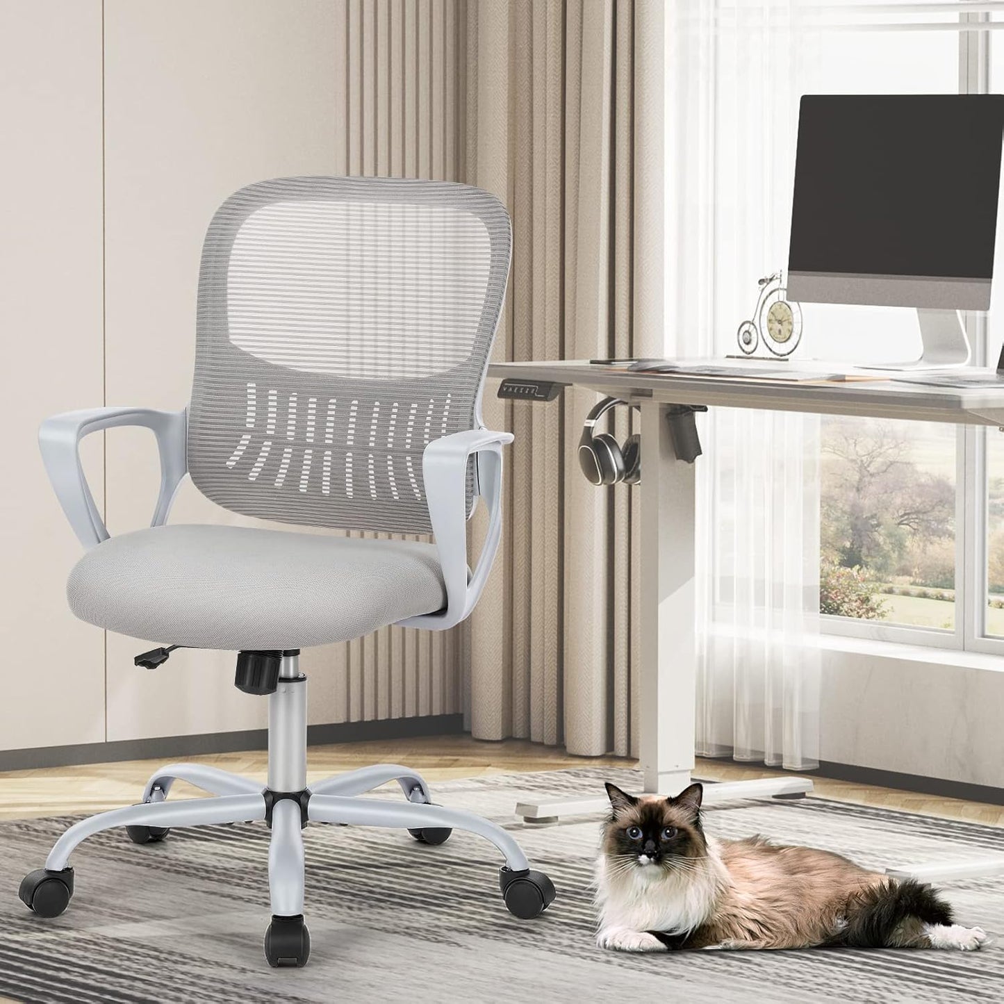 Ergonomischer Bürostuhl mit Lendenwirbelstütze, Grau