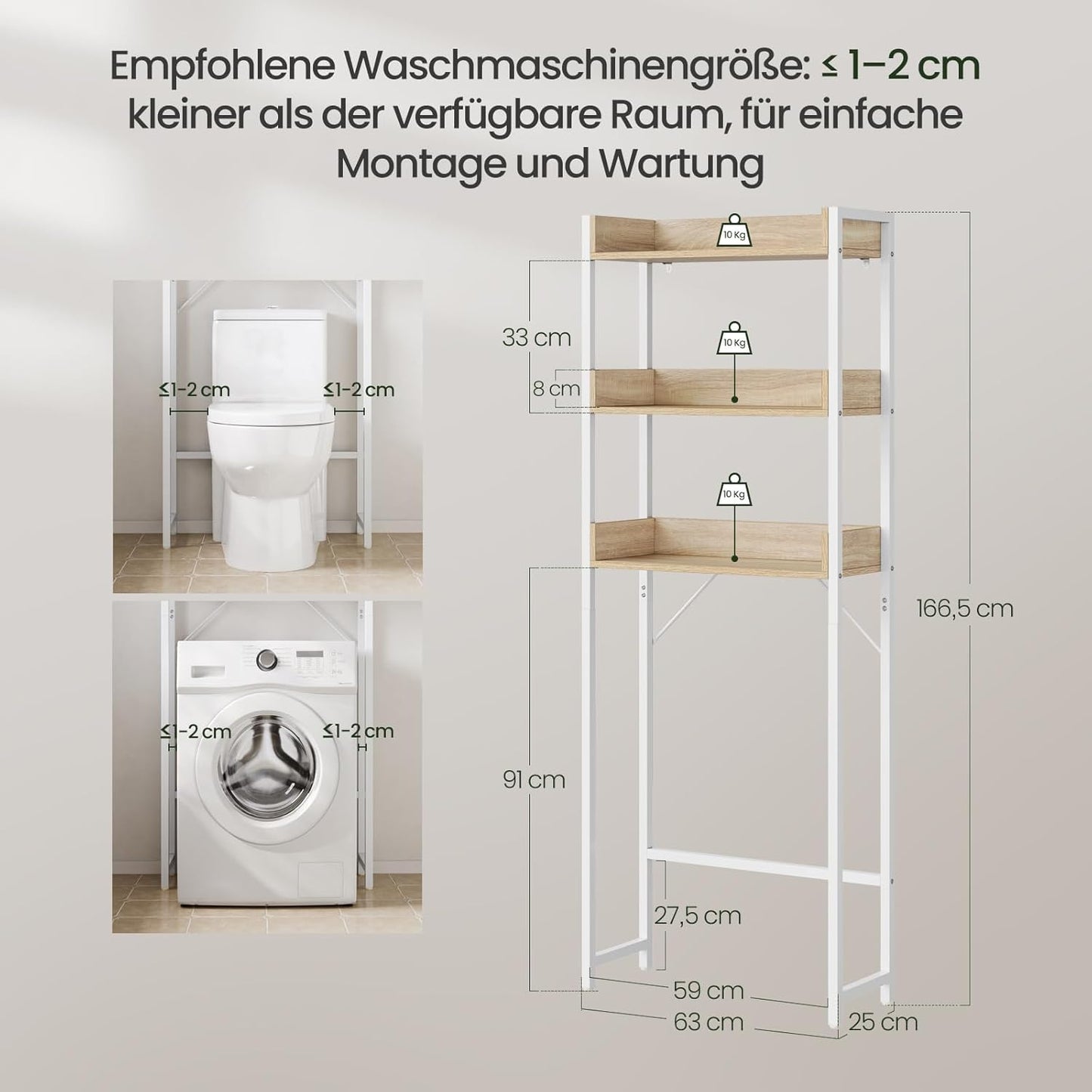 Waschmaschinenregal mit 3 Ablagen, platzsparend