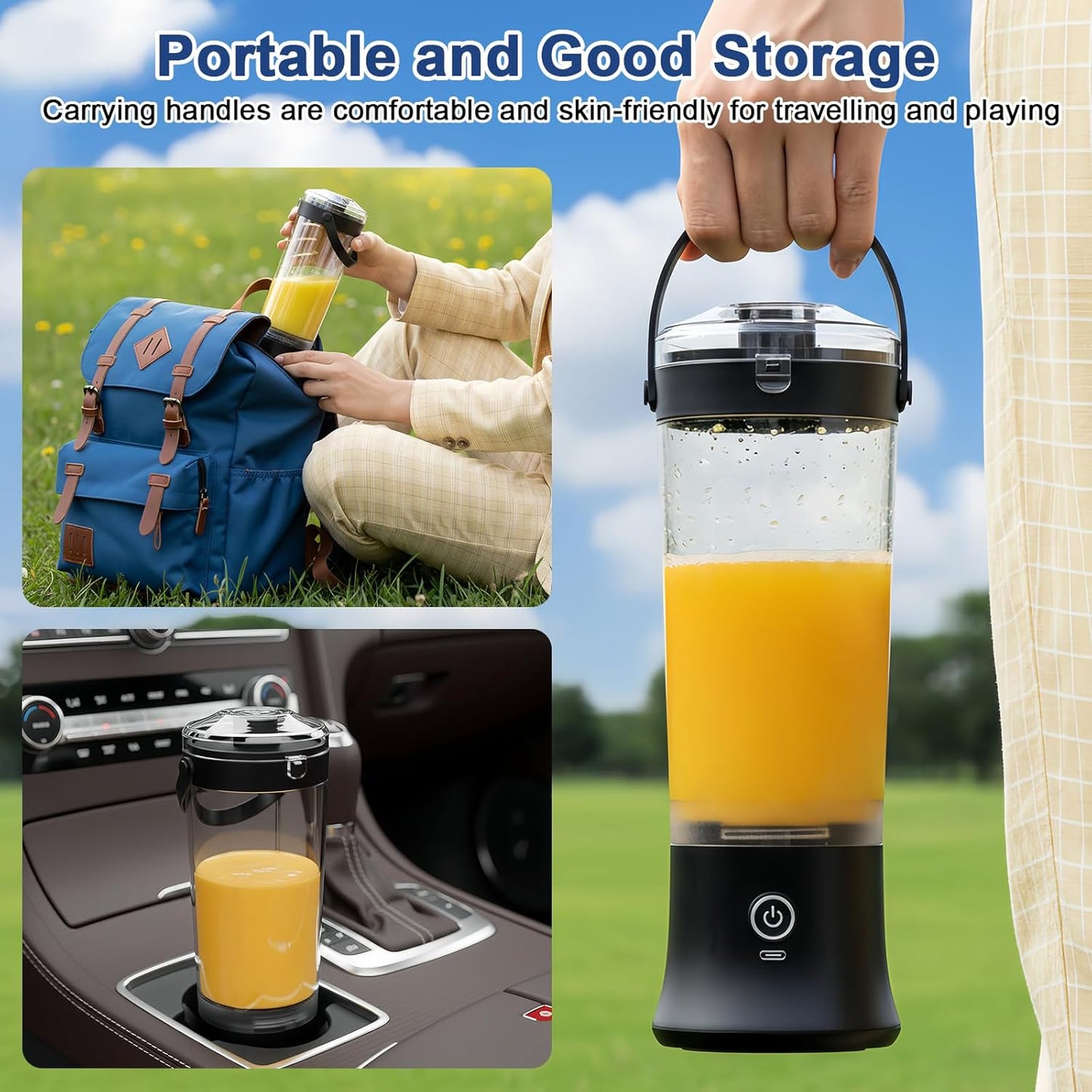 Tragbarer Mixer für Shakes und Smoothies, 8.5 cm x 8.5 cm x 28.5 cm Schwarz