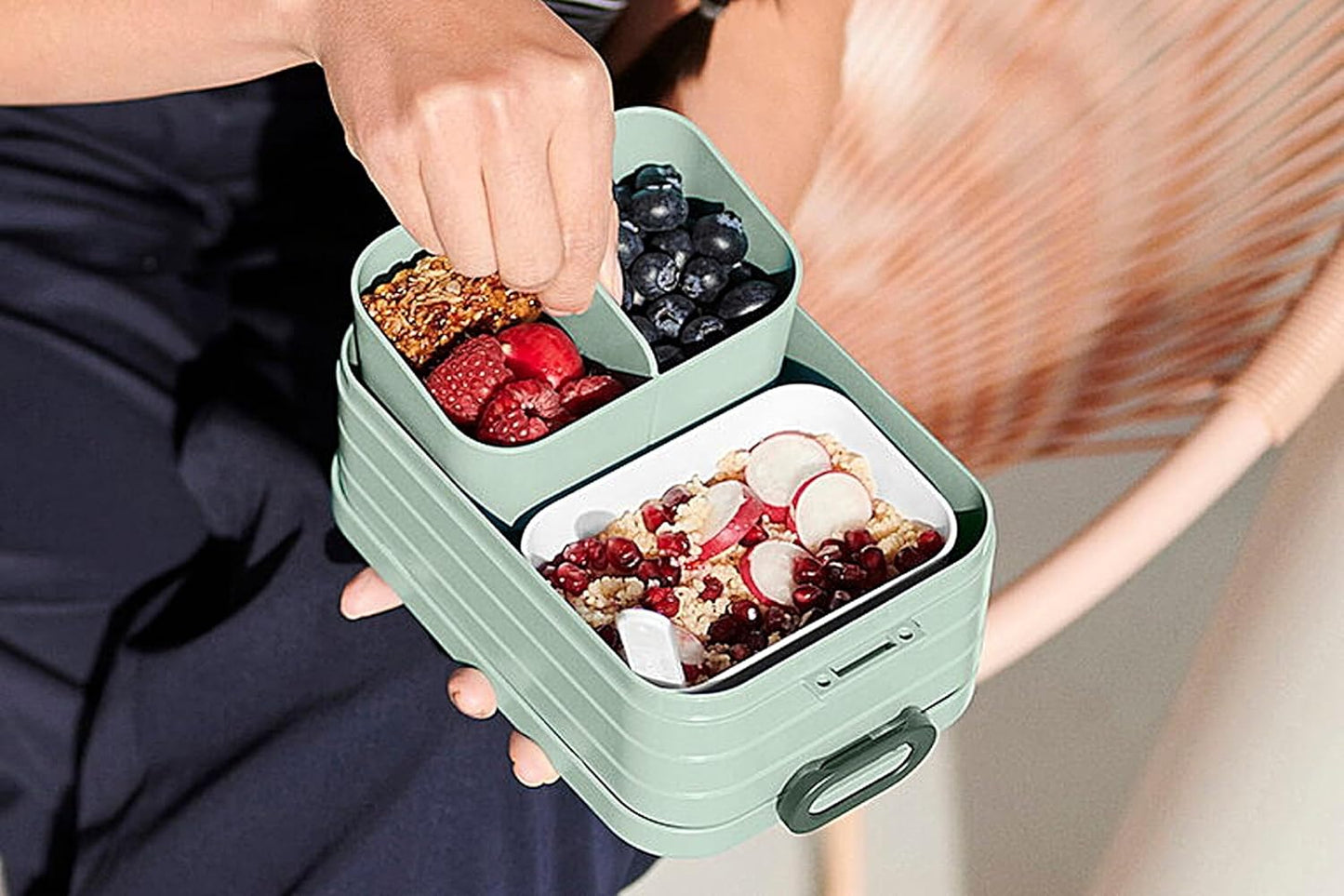 Take A Break Bento Brotdose Midi mit Fächern für Snacks, Medium, Old Nordic Blue