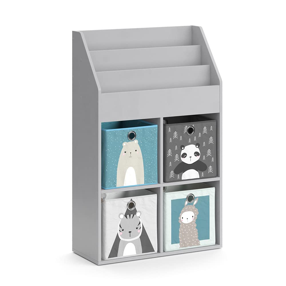 Kinderregal Luigi mit 4 Faltboxen, Grau Mit 4 Faltboxen