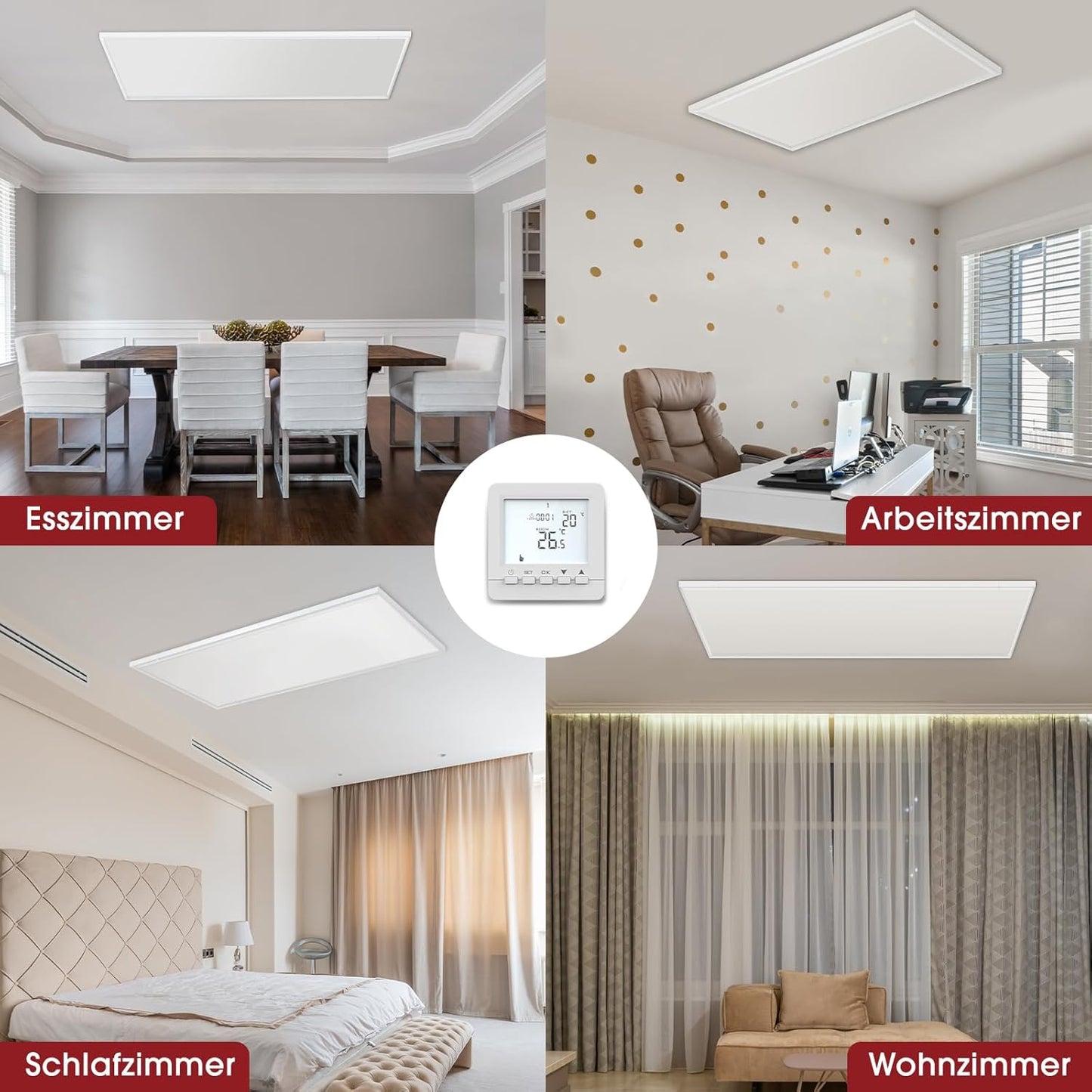 Infrarotheizung für die Decke mit Thermostat, 400Watt+Deckenmontage+Thermostat