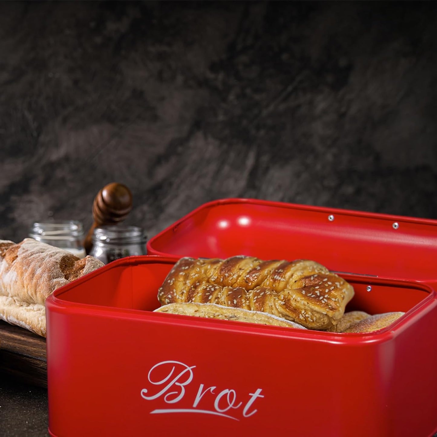 Brotkasten mit Deckel im Retro-Design, Rot-31cm