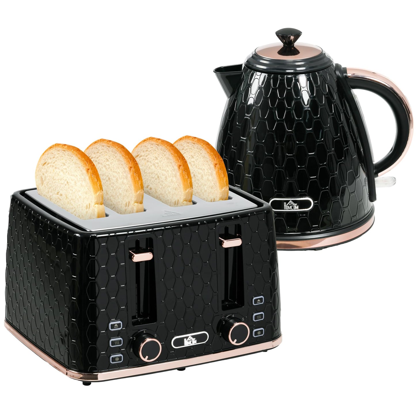 Frühstücksset mit Wasserkocher & Toaster (4 Scheiben), Schwarz