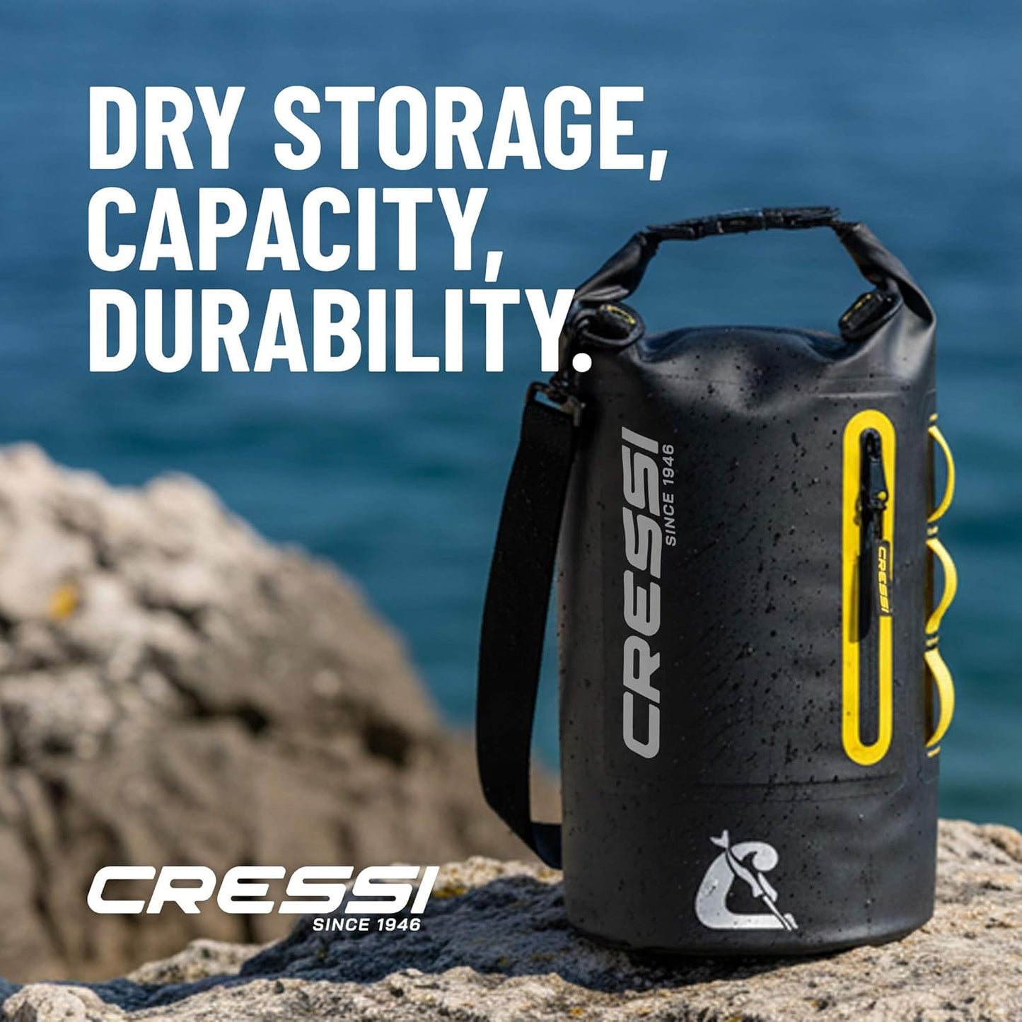 Ocelot Dry Bag für Wassersport, Schwarz/Gelb 10 L