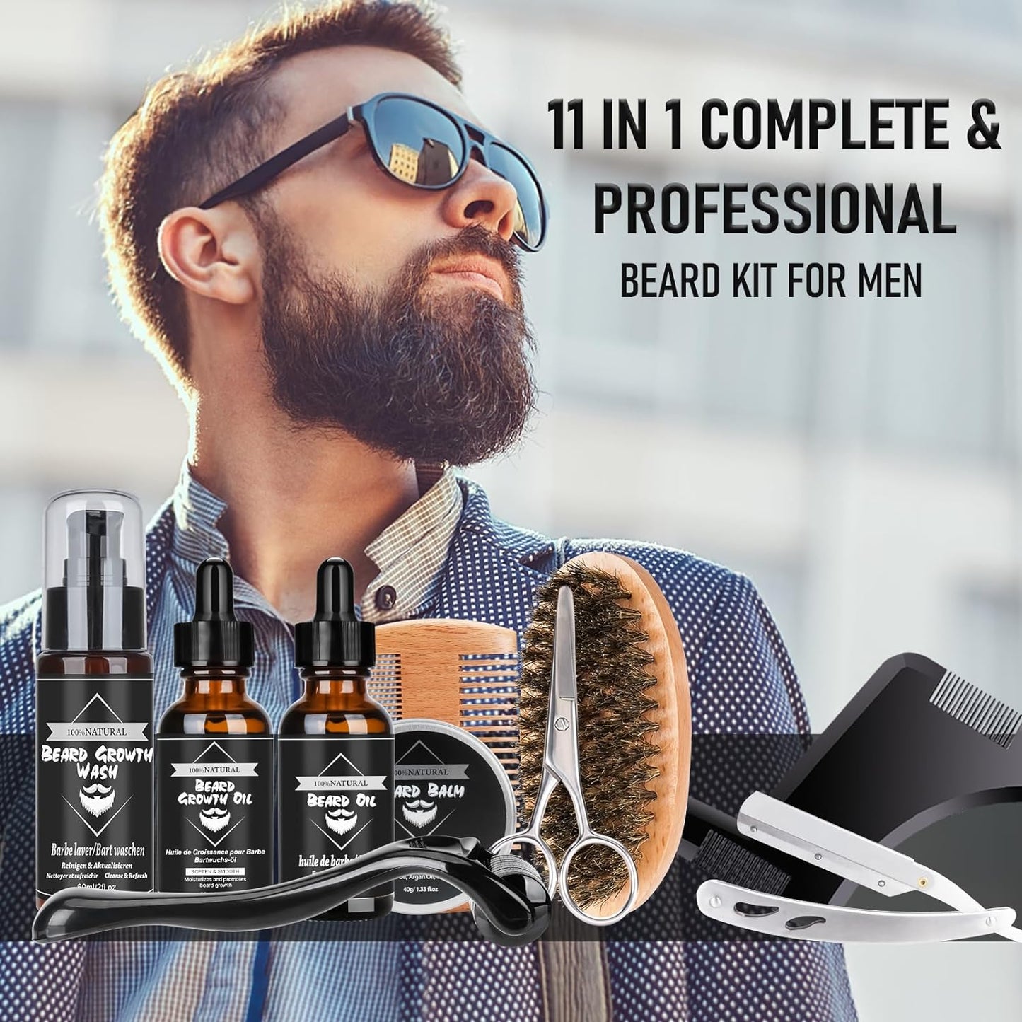 11 in 1 Bartpflege Set, Schwarz-01