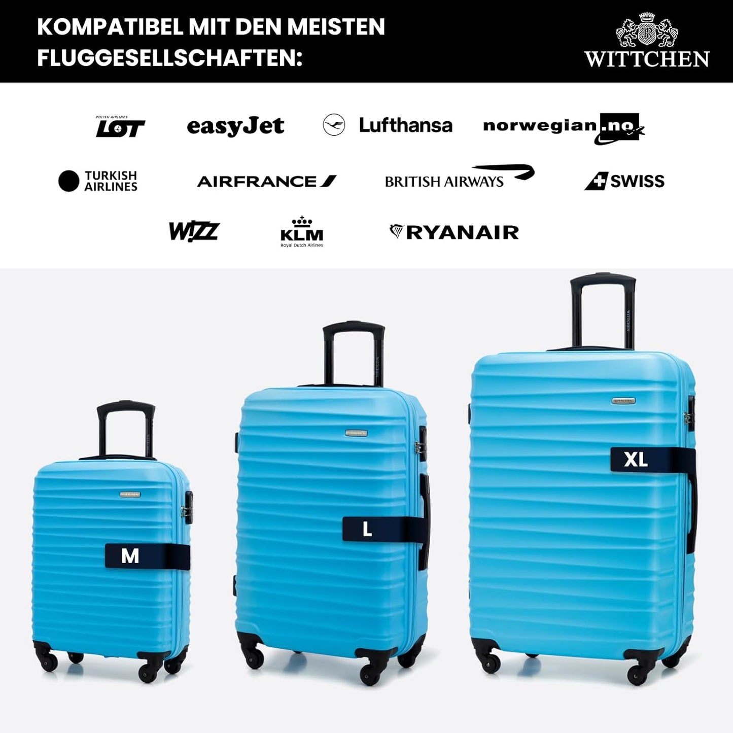 Hartschalen-Kabinenkoffer mit Zahlenschloss (Grösse S), Blau Handgepäck