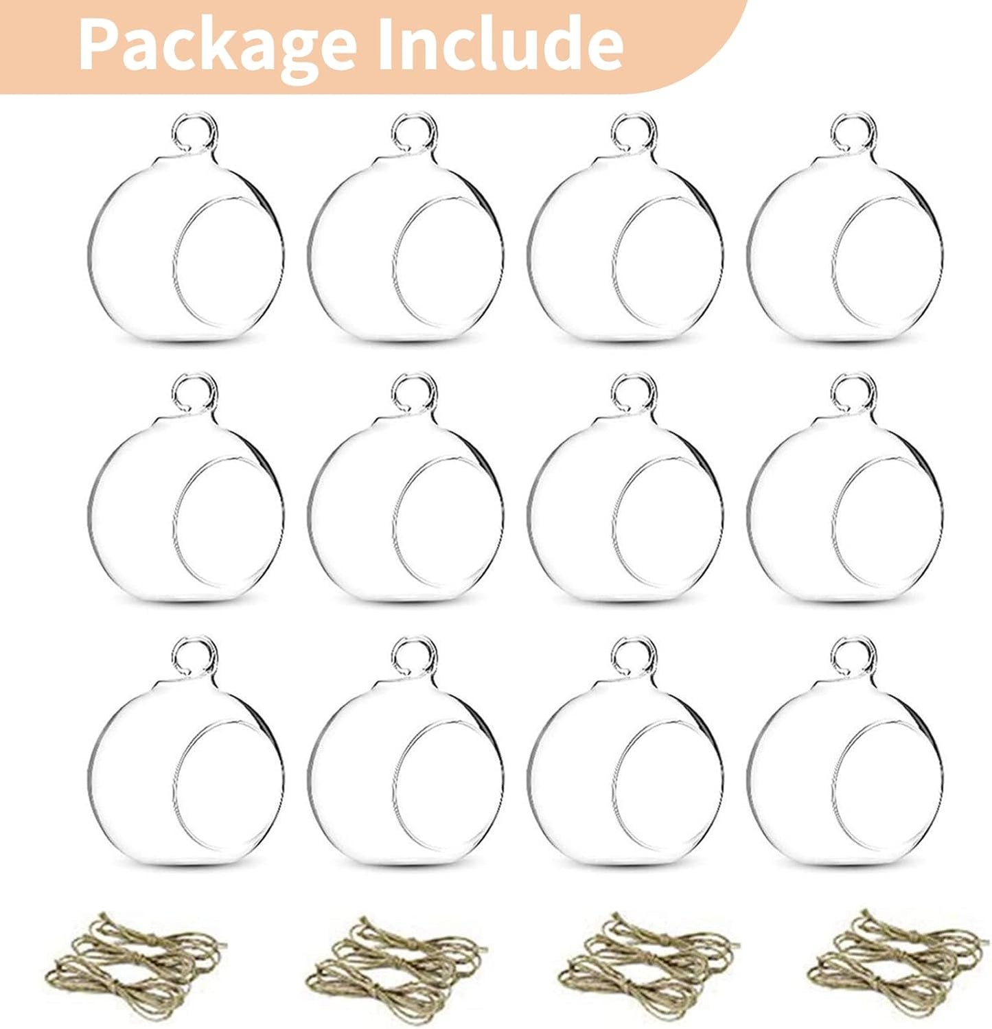 12 Stück Hängende Glaskugel-Teelichthalter, 10 Stücke + 2 Stücke Transparent