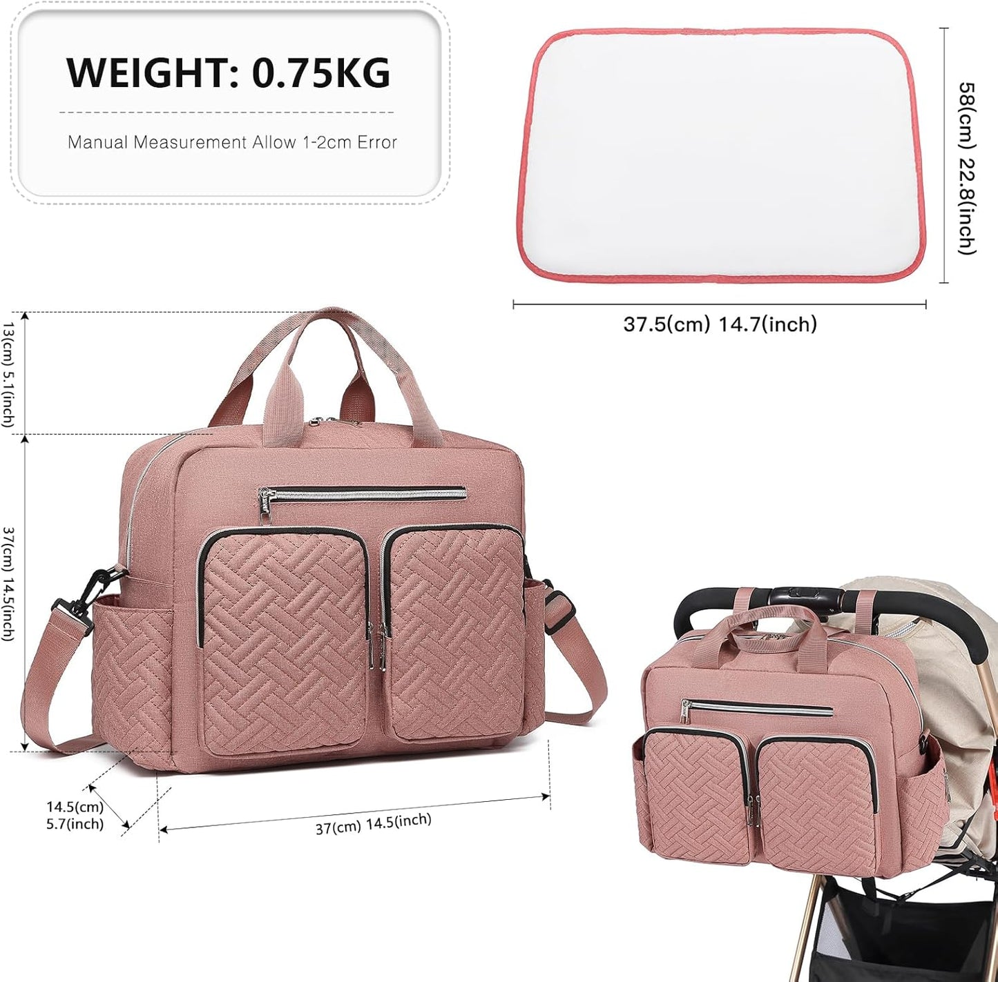 Baby-Wickeltasche mit Wickelauflage und Isoliertaschen, Große Tasche mit Wickelauflage Rosa