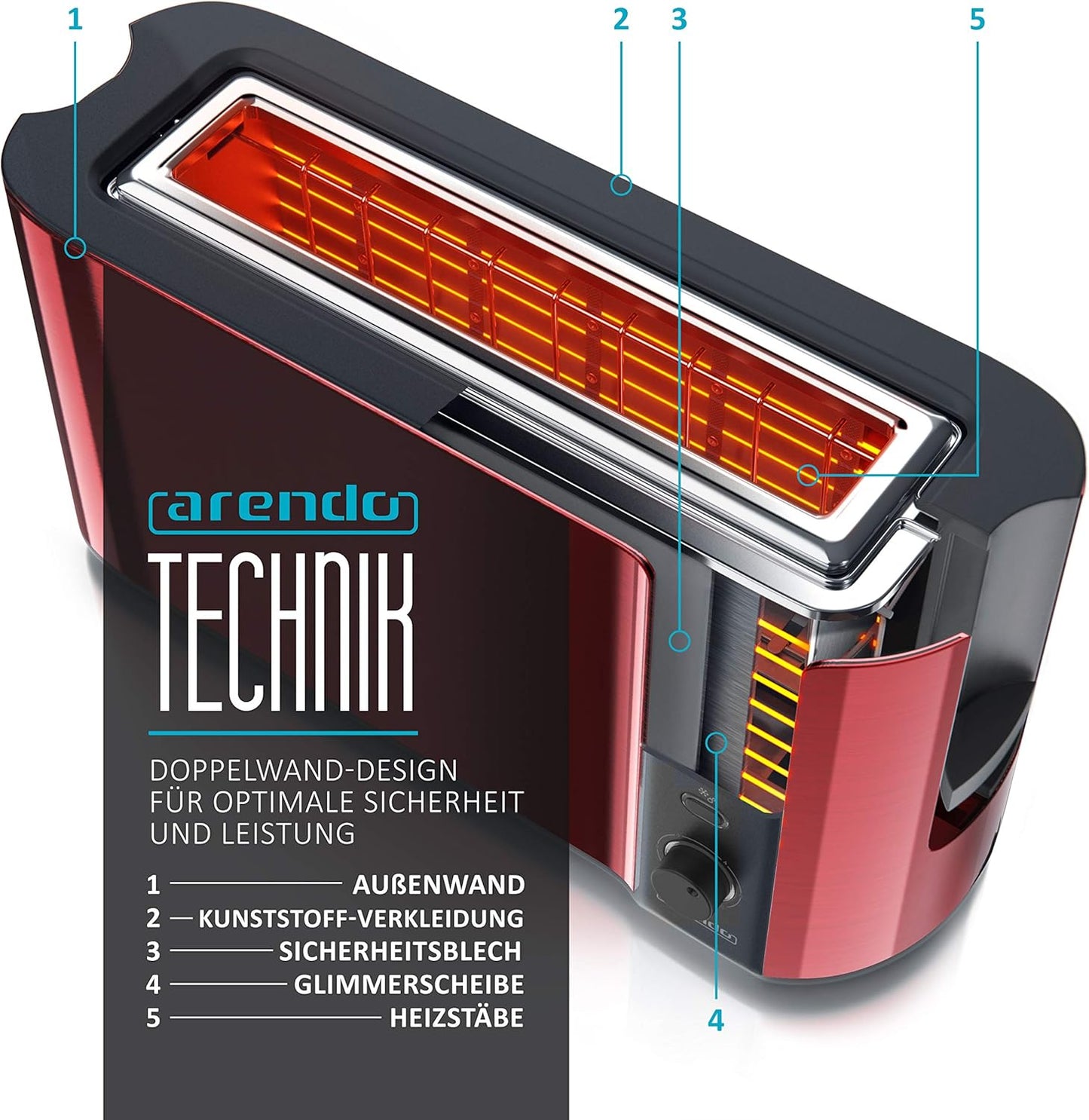 Langschlitz-Toaster mit Brötchenaufsatz, B: Karminrot