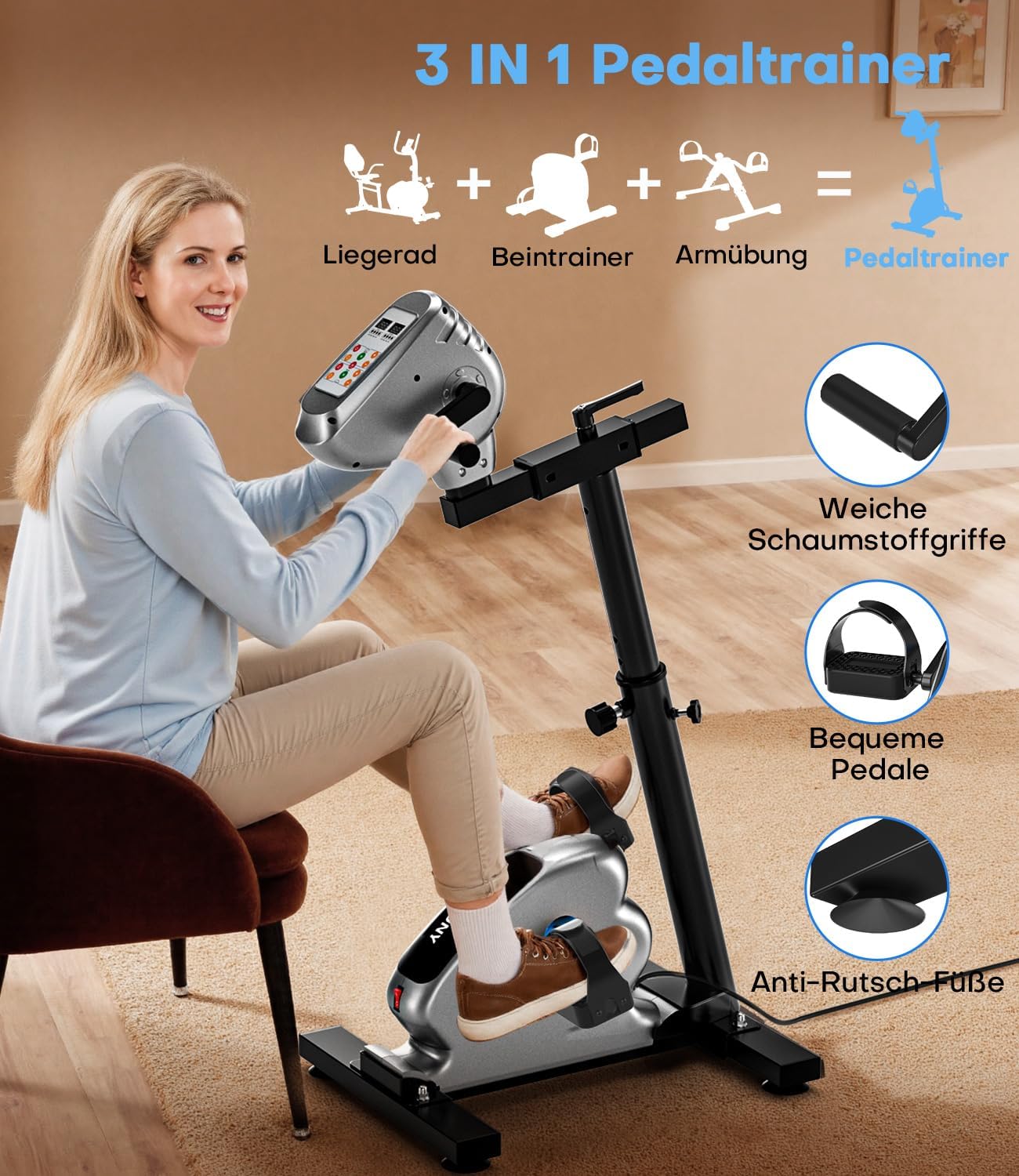 Elektrischer Pedaltrainer für Senioren, Schwarz Grau