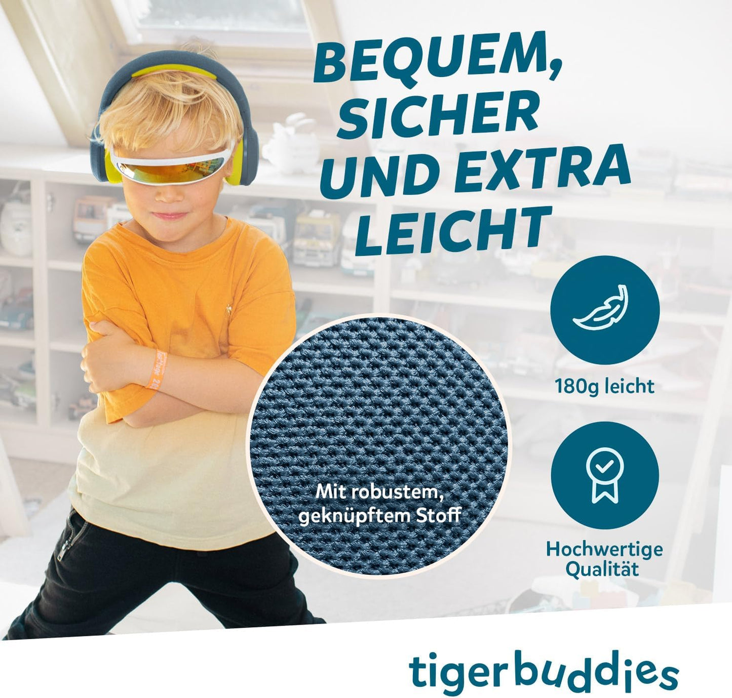 Bluetooth Kinderkopfhörer mit Lautstärkebegrenzung, dunkelblau/gelb