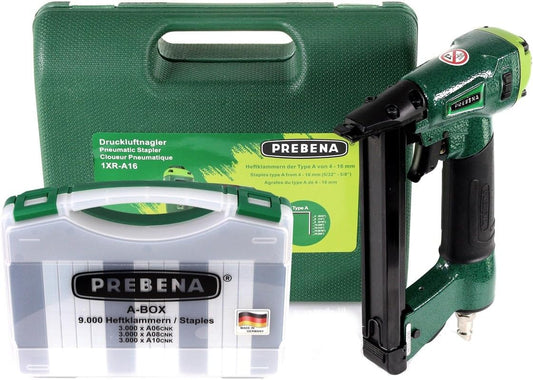 1XR-A16 Luftdruck Druckluftnagler im Transportkoffer + A-BOX 9.000 Heftklammern / Staples