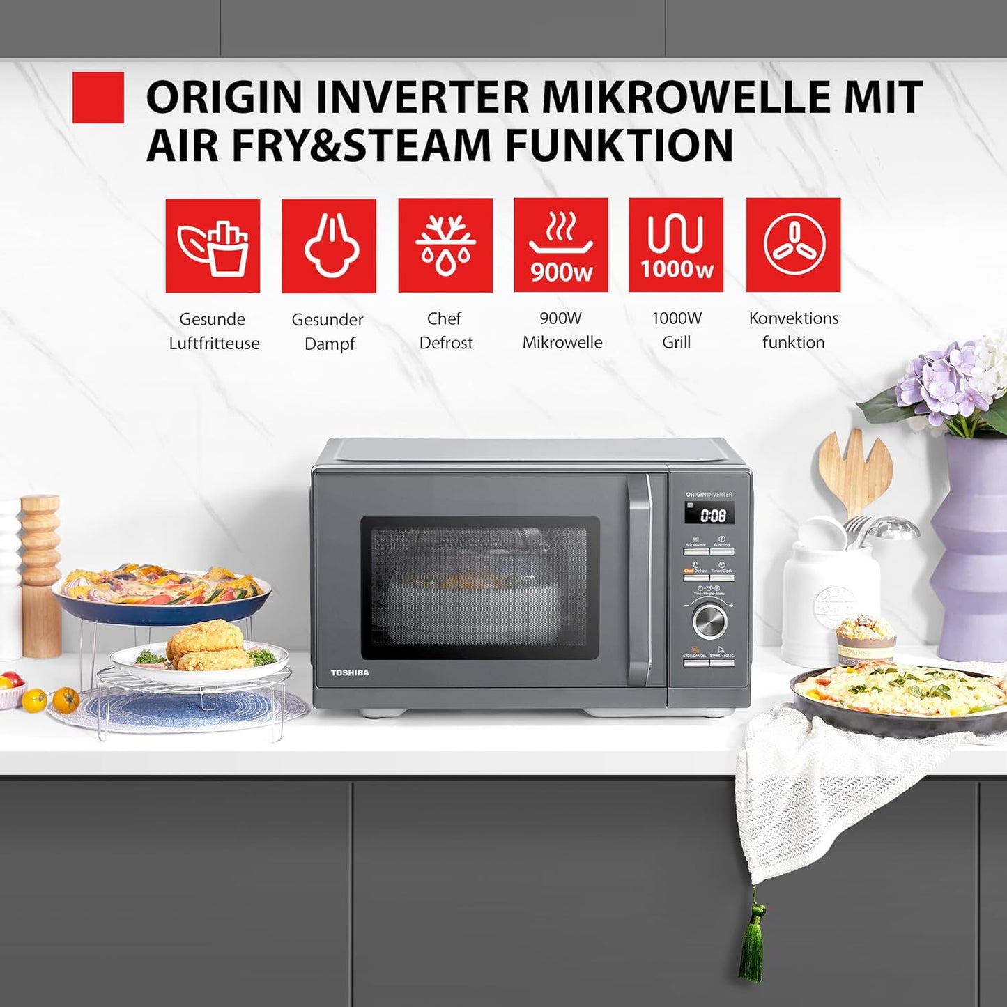 6-in-1 Mikrowellenherd mit Grill und Heissluft, 26L 6-in-1 Air Fry
