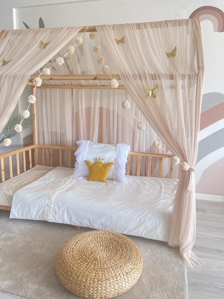Hausbett Betthimmel für Kinderzimmer (300cm), Beige 300cm, ohne Schmetterlinge