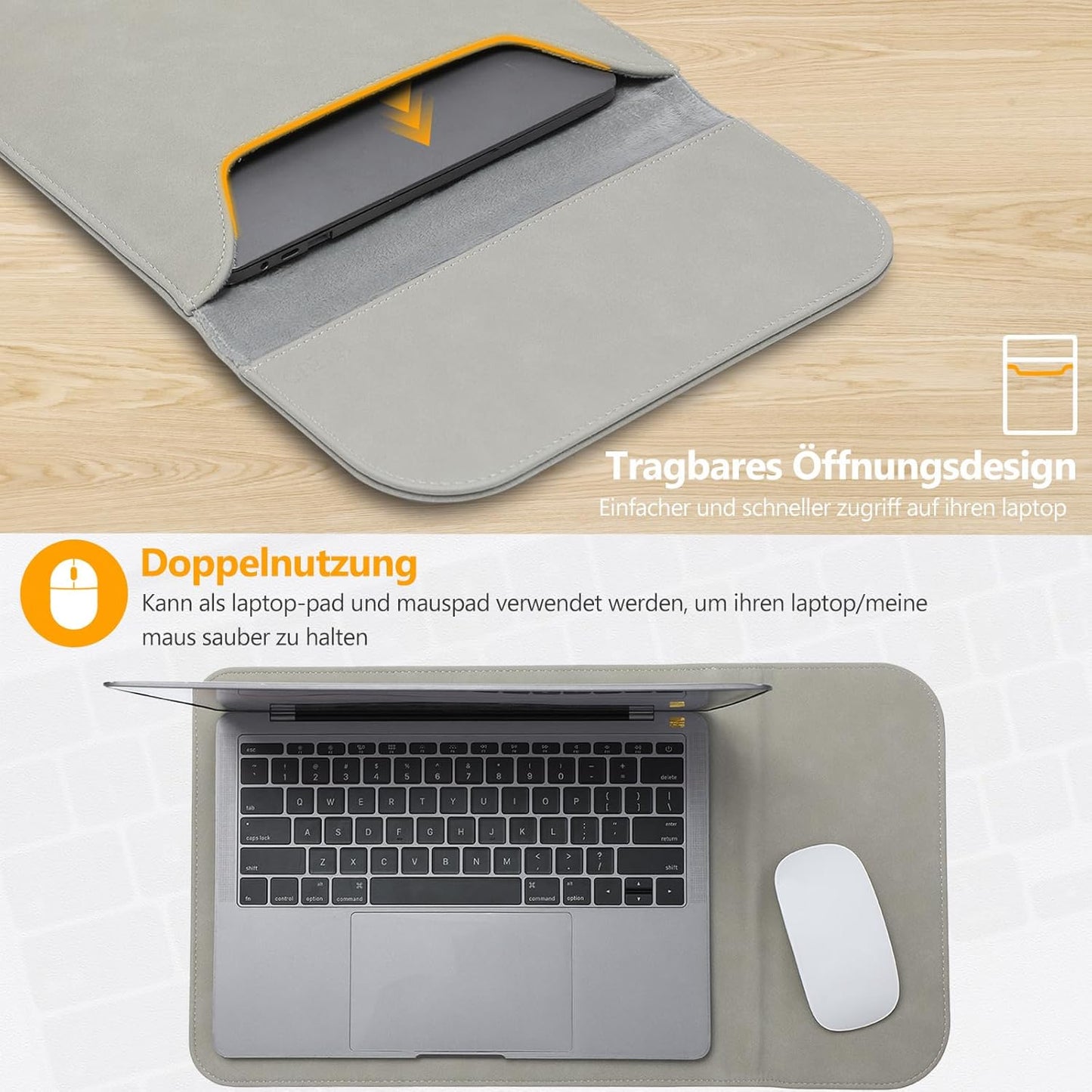 Laptophülle 13,3-14 Zoll für MacBook/Surface/HP, 13,3-14 Zoll Hellgrau