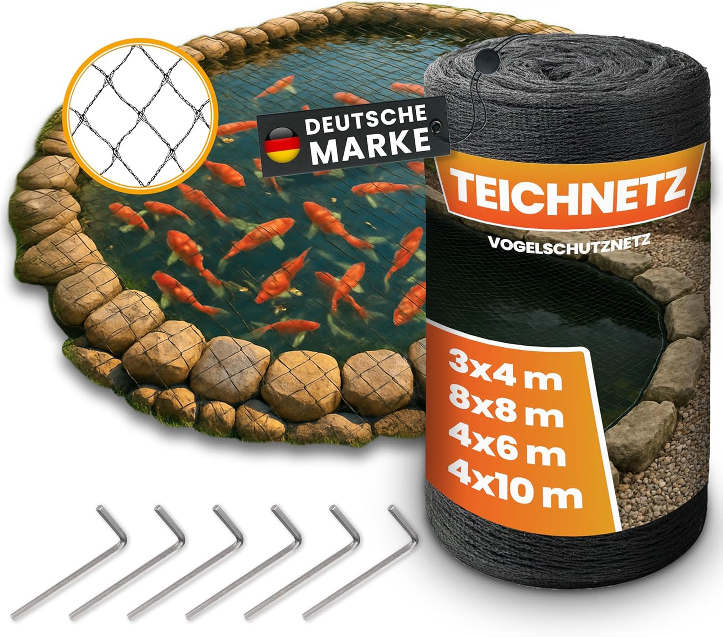 Teich- und Vogelschutznetz, feinmaschig 15x15mm, 8x8m, 8 x 8 m