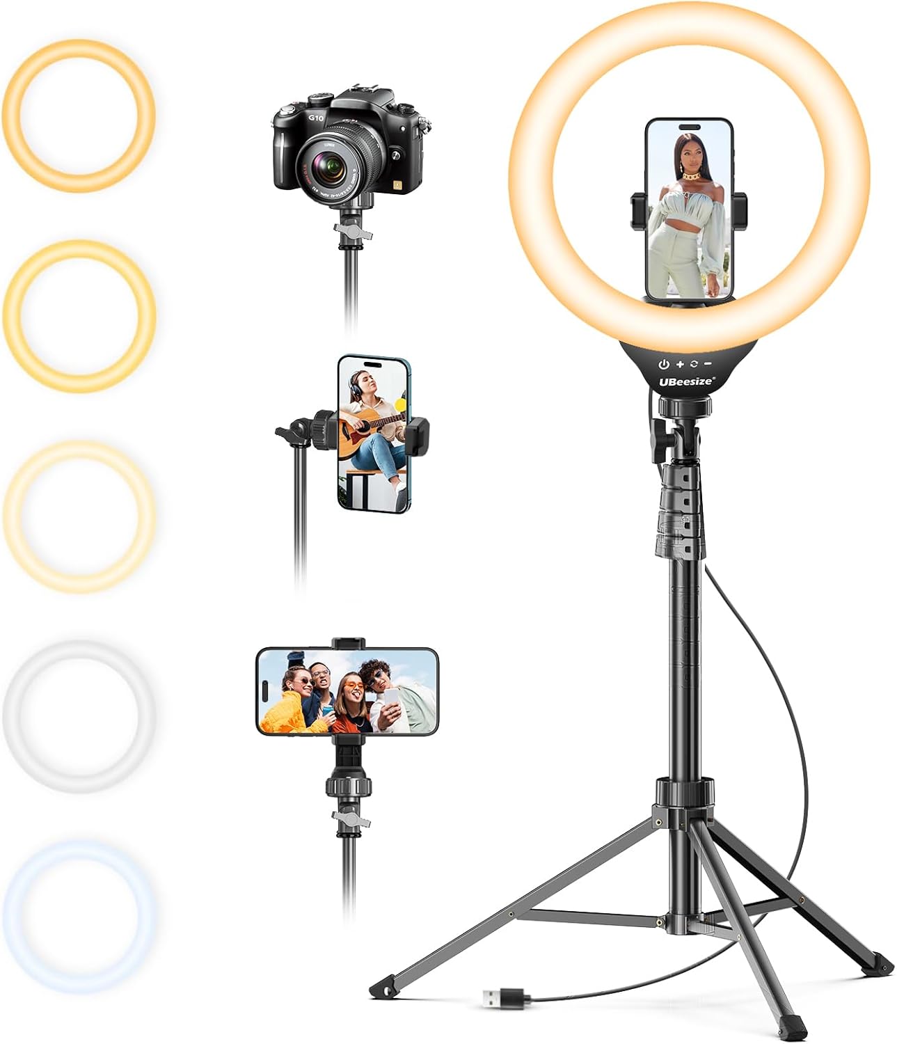 Ringlicht mit Stativ für Video & Streaming, Touch-Steuerung Weiß, Warm, Tageslicht