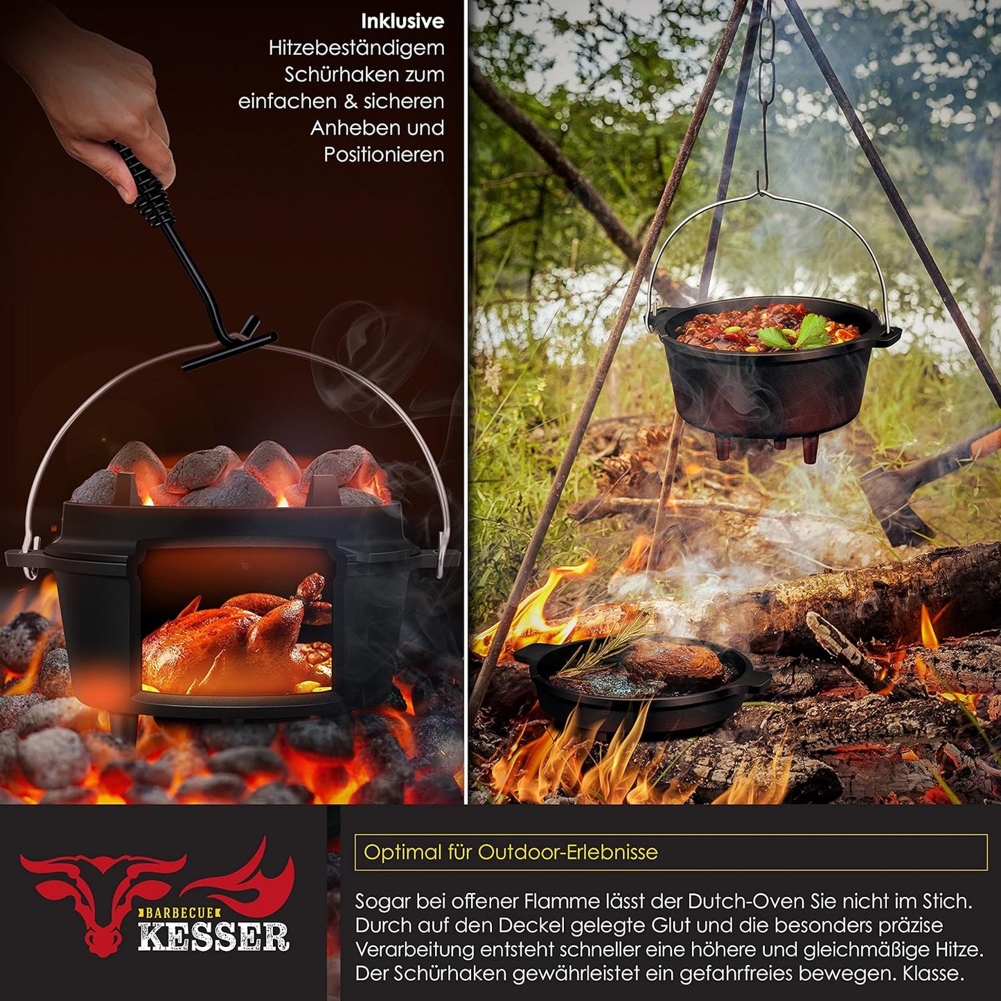 Dutch Oven Set BBQ, DO45P - 4.2 Liter Topf mit Füsse