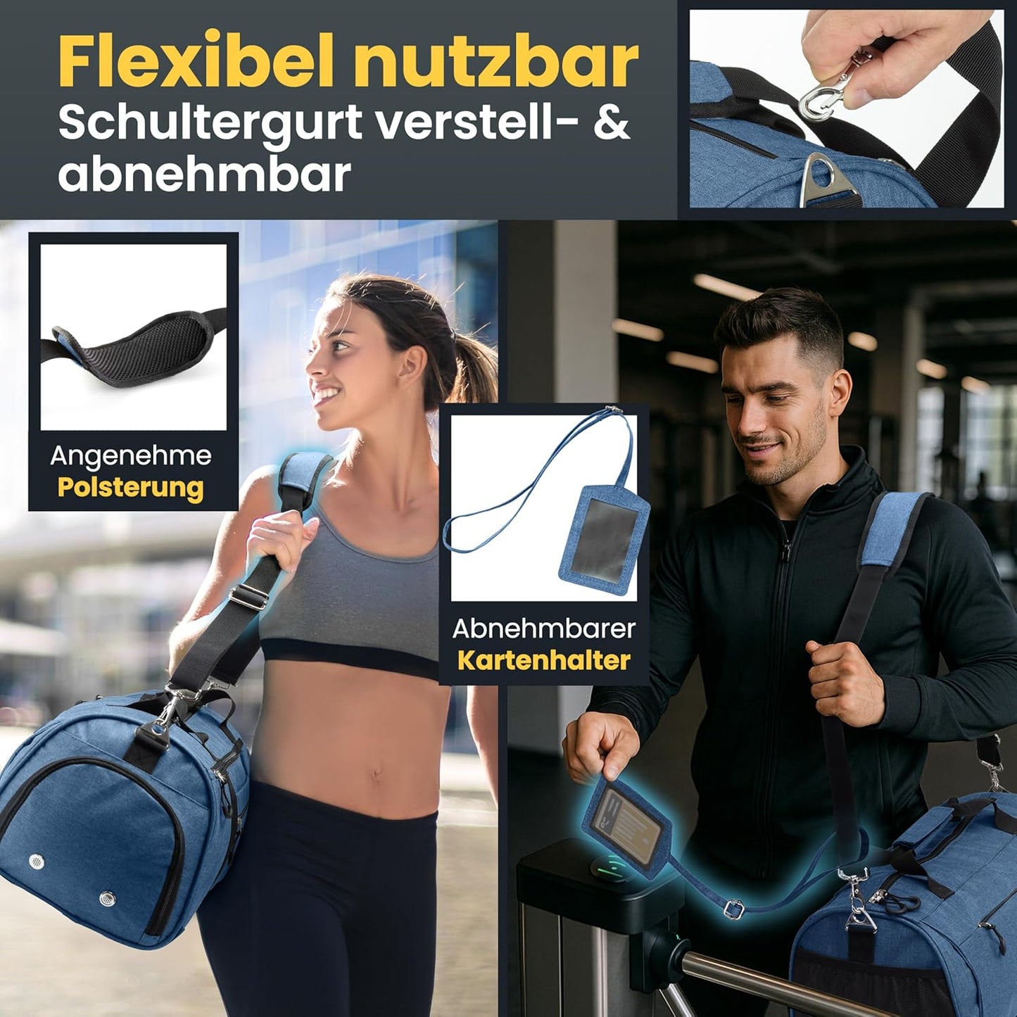 Sport- und Reisetasche mit Schuh- und Nassfach, Navy Blau 48 x 26 x 25 cm (Small 30L)