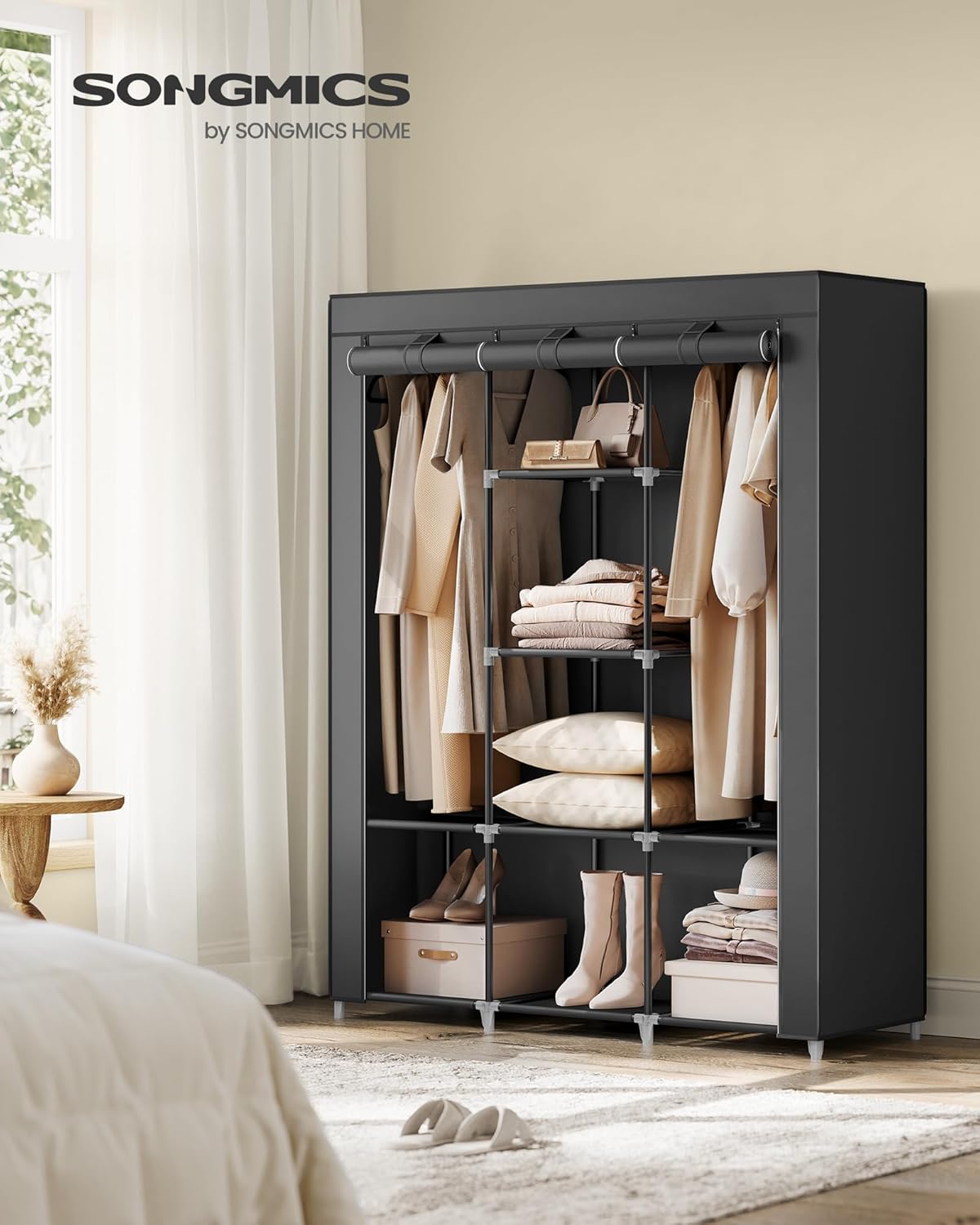 Kleiderschrank mit Vliesstoffbezug, Schwarz 130x46x168cm