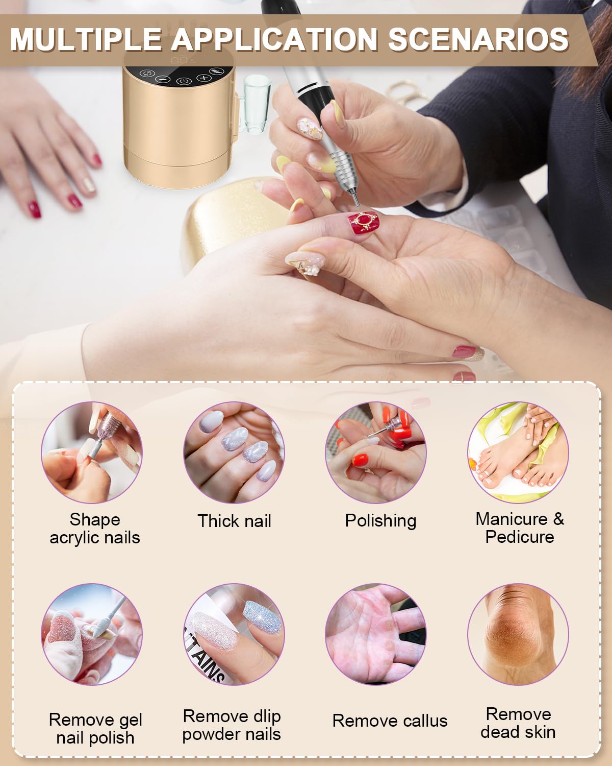 Professioneller Nagelfräser mit LCD-Display, Goldene