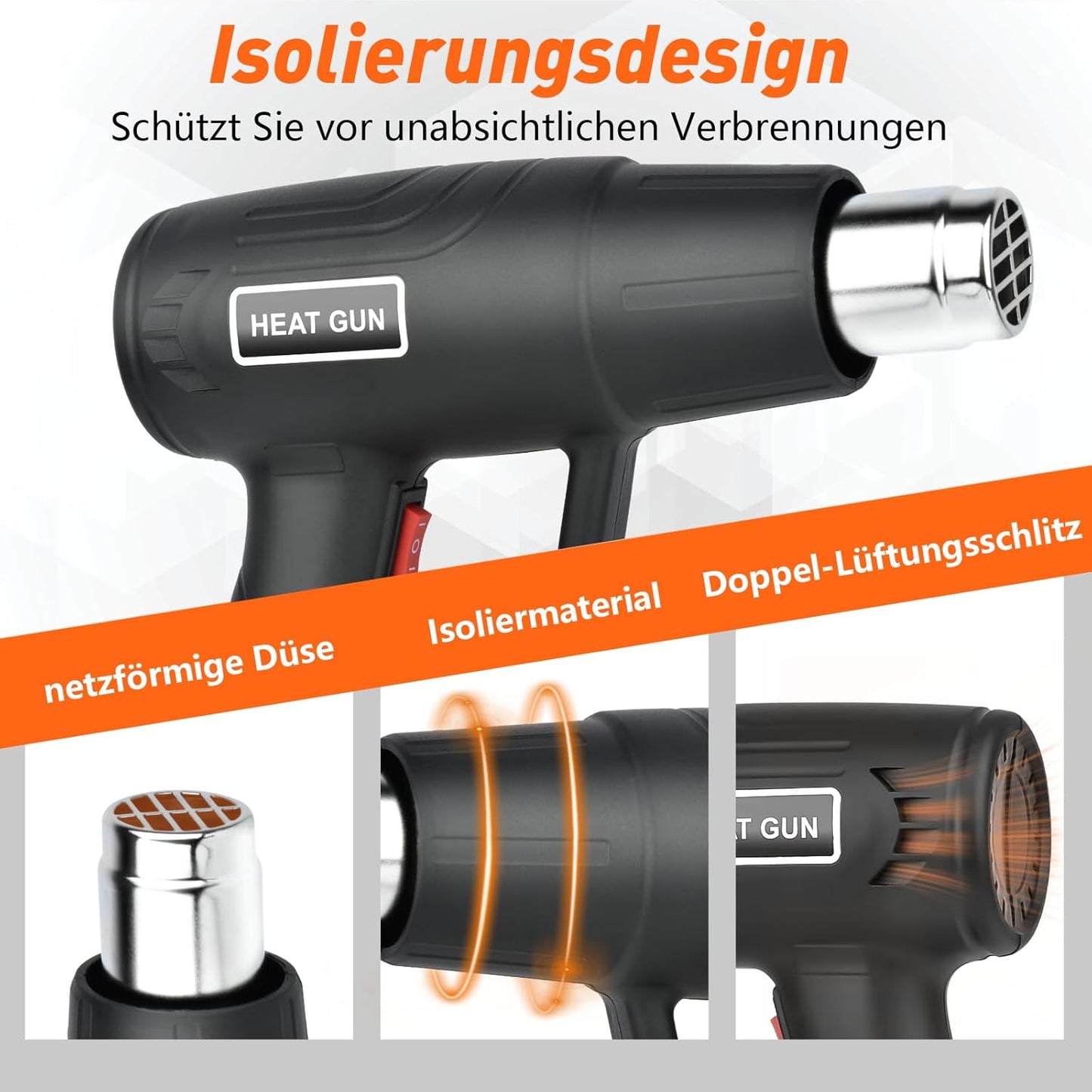 Heissluftpistole mit 4 Düsen, Schwarz