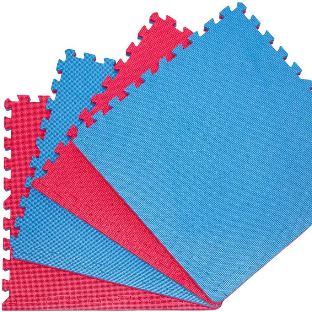 Profi Kampfsportmatten-Set für Zuhause (4 Stück), 4 Matten 63 x 63 cm Rot Blau