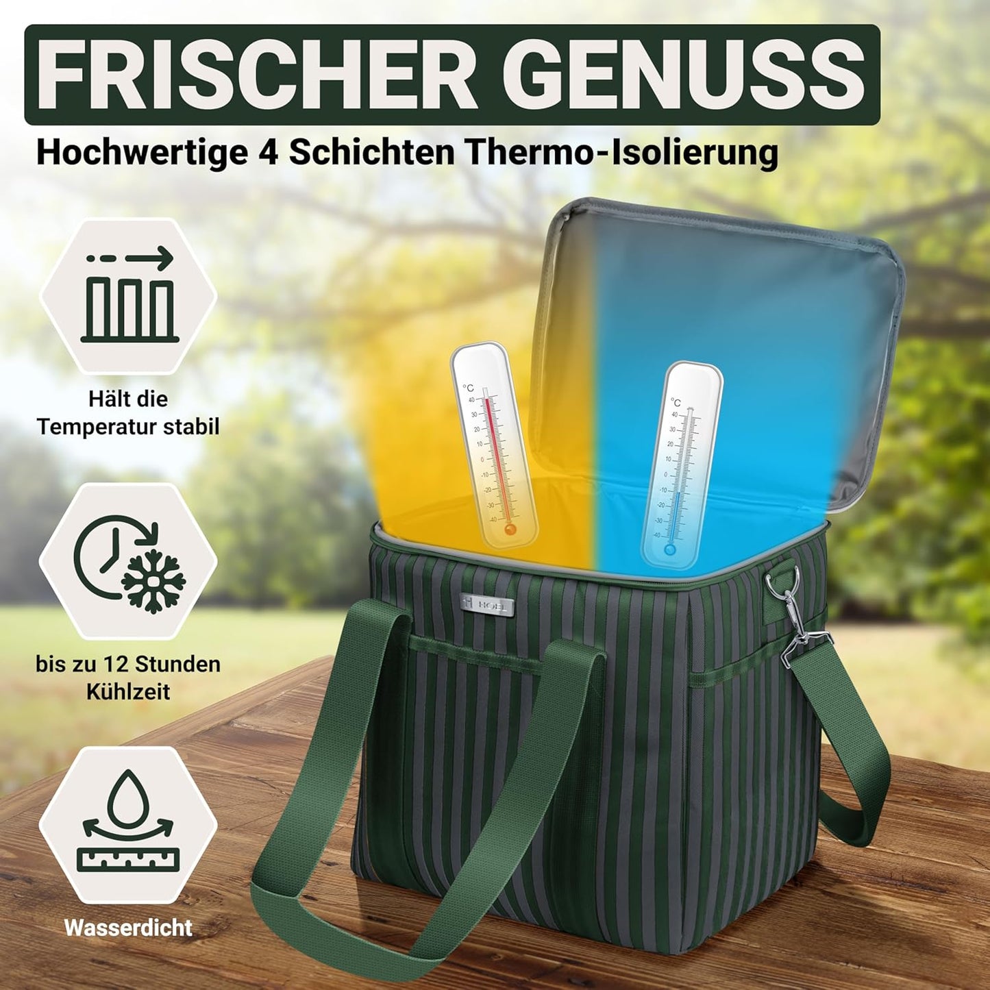 Faltbare Thermotasche, 30 Liter, 30L Oliv