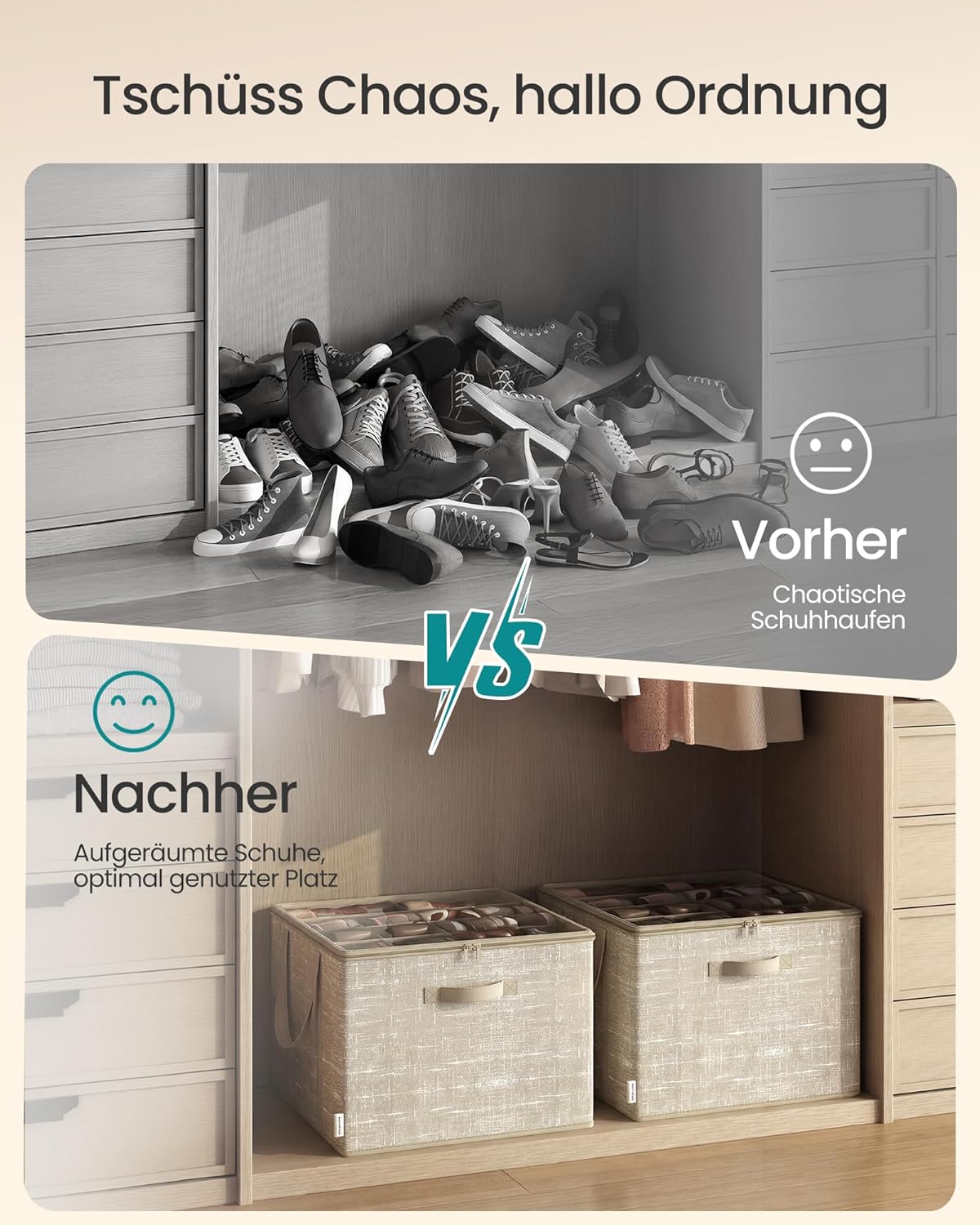 Schuh-Organizer-Set für 32 Paar Schuhe (2 Stück), 2er Set Cappuccinobeige
