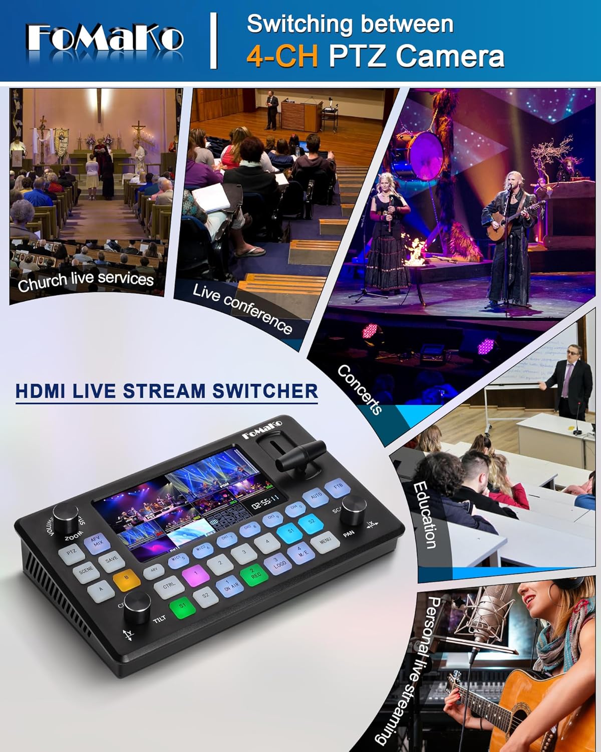 Video Mixer Switcher mit PTZ-Steuerung, 1080P 60FPS HDMI Video Switcher
