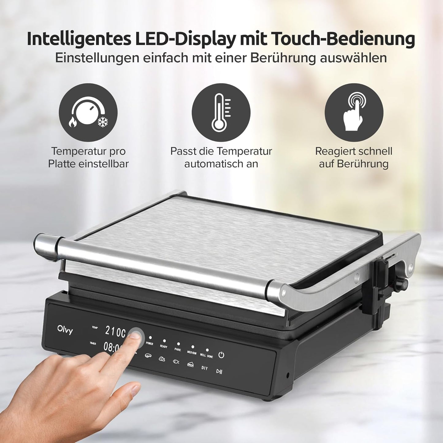 Kontaktgrill mit Touchscreen & 5 Programmen