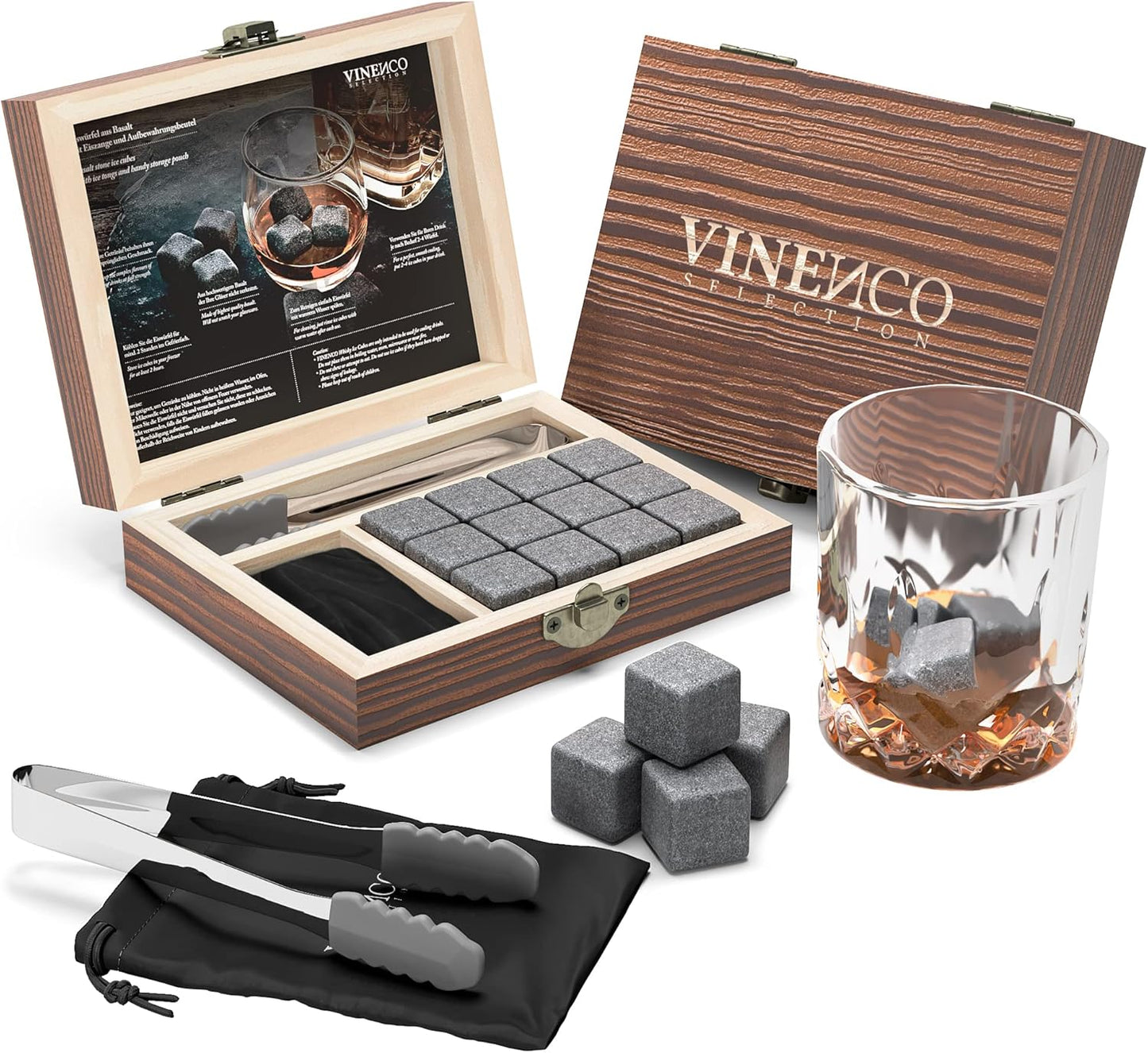 Whisky Stone Set, 12er Set Basalt Basalt