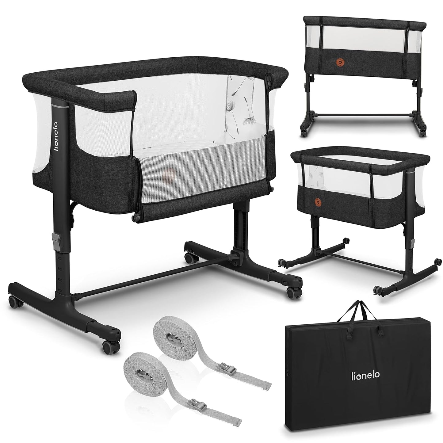 3 in 1 Babybett, Beistellbett und Wiege mit Höhenverstellung, Graphit Large